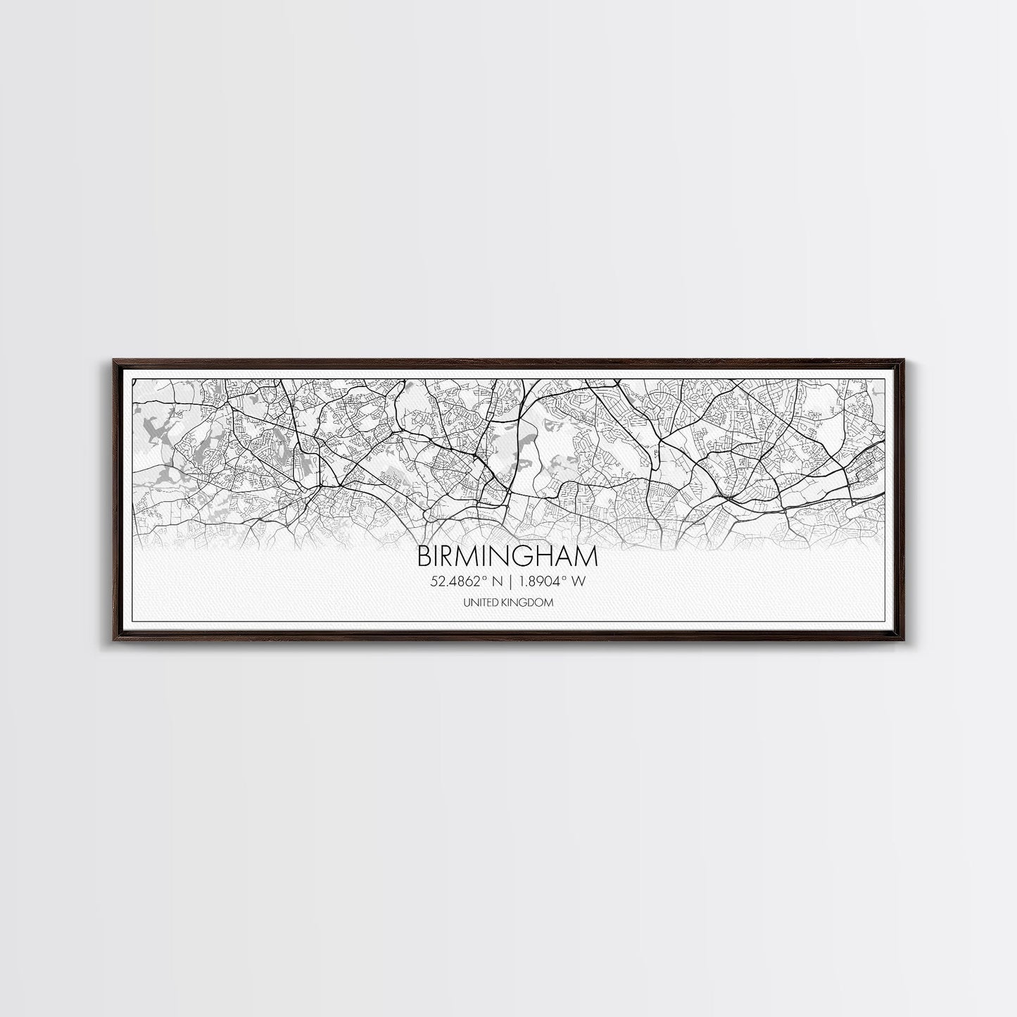 Panoramic Birmingham City Map, United Kingdom Art, Map Print, Minimalist Wall Art, Canvas Art, Housewarming Gift, Street Map, Closing Gift