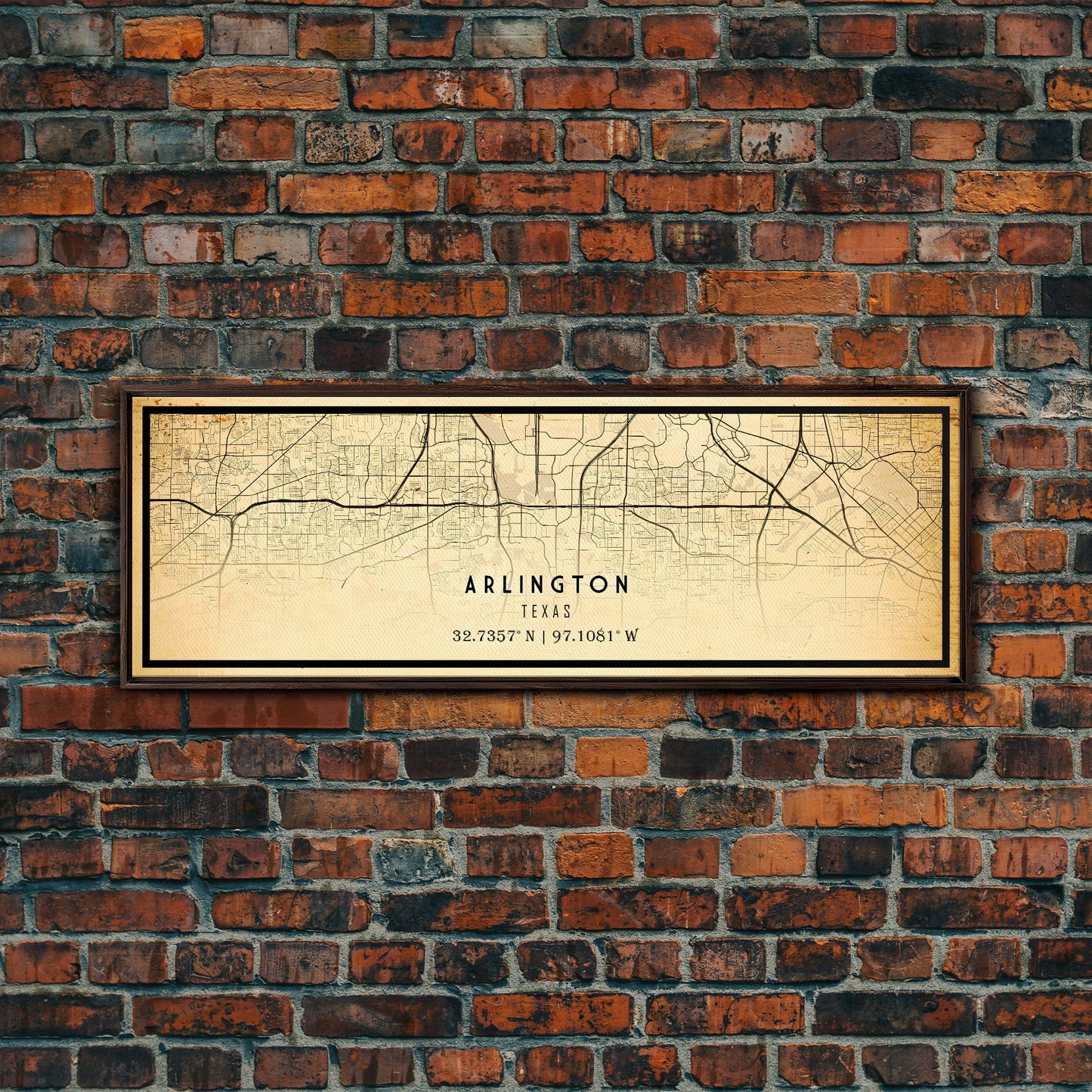 Panoramic Arlington Texas map print poster or framed canvas, Arlington map print poster canvas, city map print canvas, Vintage Travel Art