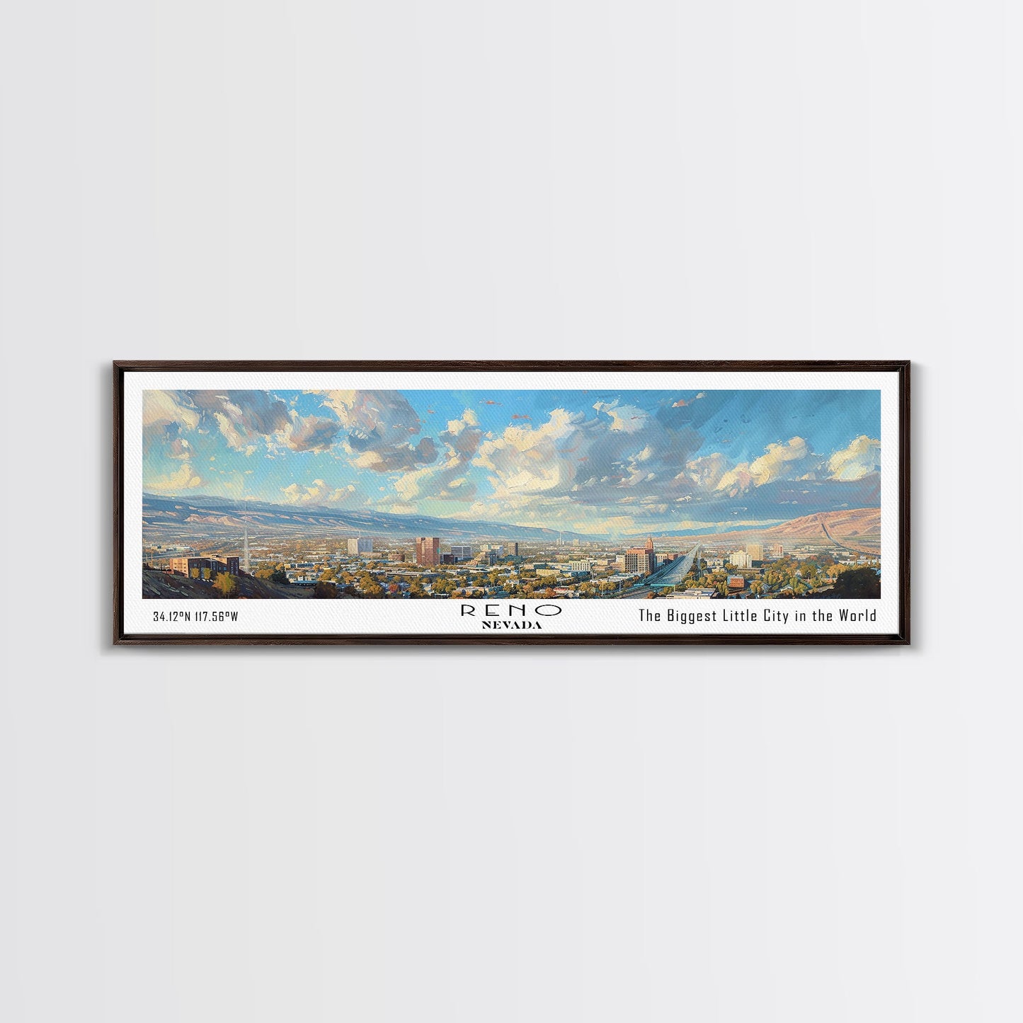 Reno Nevada Panoramic Print, Trendy Framed Canvas Print, City Travel Poster, Home Wall Art, Living Room Decoration, Unique Gift