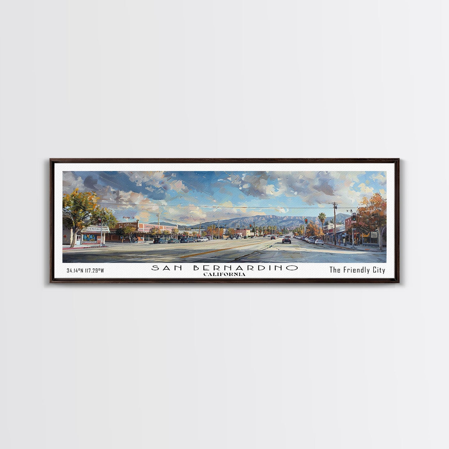 San Bernardino California Panoramic Print, Elegant Framed Canvas Print, City Travel Poster, Home Decoration, Wall Art