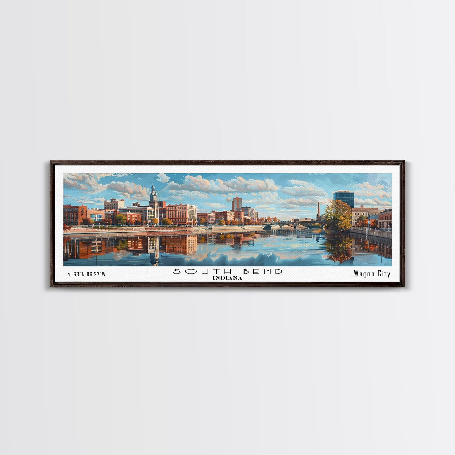South Bend Indiana Travel Poster, Framed Canvas Print, Wall Art, Home Decor, Travel Print, Office Decor, Living Room Art, Gift Idea