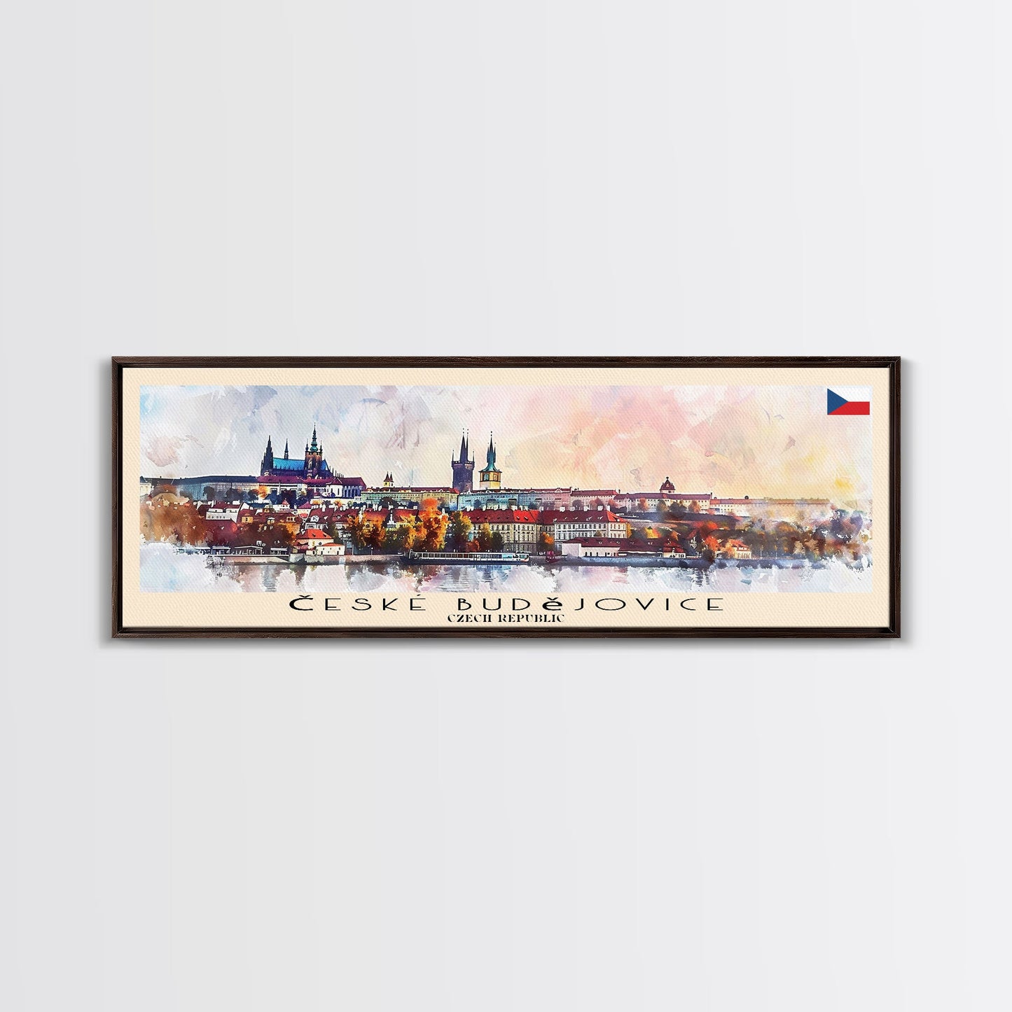 Ceske Budejovice Czech Republic Wall Art, Panoramic Travel Poster, Panoramic Framed Canvas Print, City Wall Art, Wall Hanging Home Decor, Travel Art
