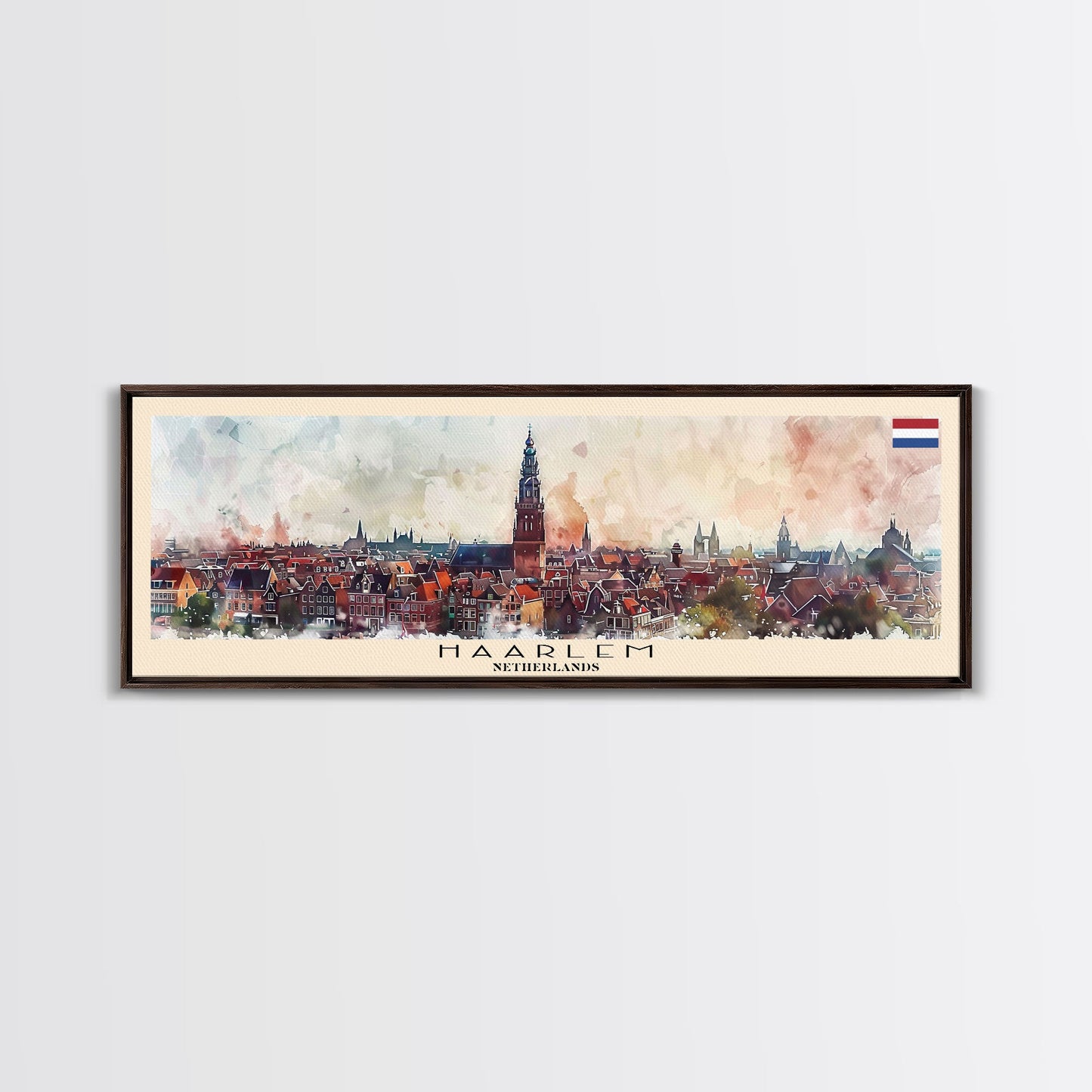 Haarlem Netherlands Travel Art, City Art, Framed Canvas Print or Metal Wall Art, Europe Travel Poster, Panoramic Wall Art, Extra Wide Wall Art