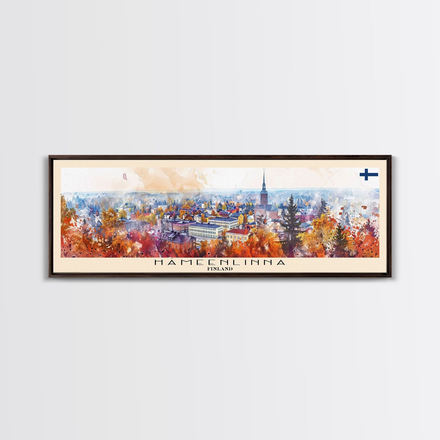 Hameenlinna Finland Travel Art, City Art, Framed Canvas Print or Metal Wall Art, Europe Travel Poster, Panoramic Wall Art, Extra Wide Wall Art