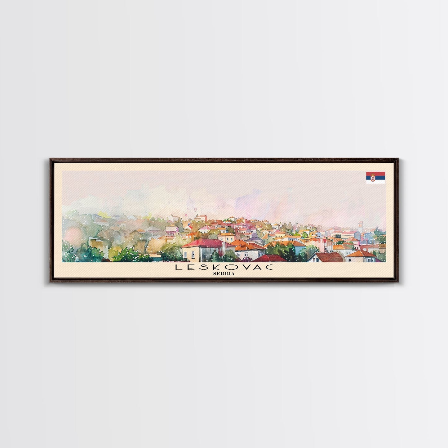 Leskovac Serbia Panoramic Travel Poster, Framed Canvas Print or Metal Wall Art, Travel Art, Home Decor, Panoramic Painting, Midcentury Art