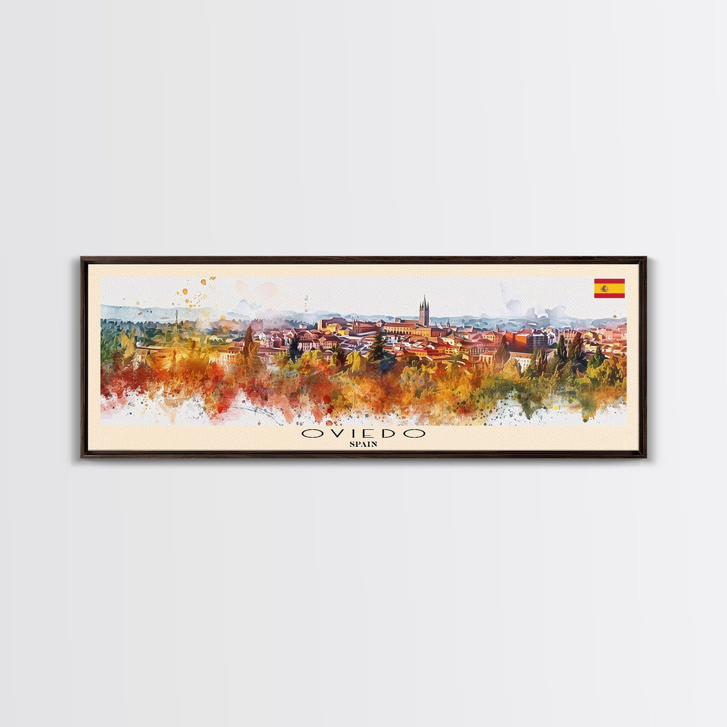 Oviedo Spain Travel Art, City Art, Framed Canvas Print or Metal Wall Art, Europe Travel Poster, Panoramic Wall Art, Extra Wide Wall Art