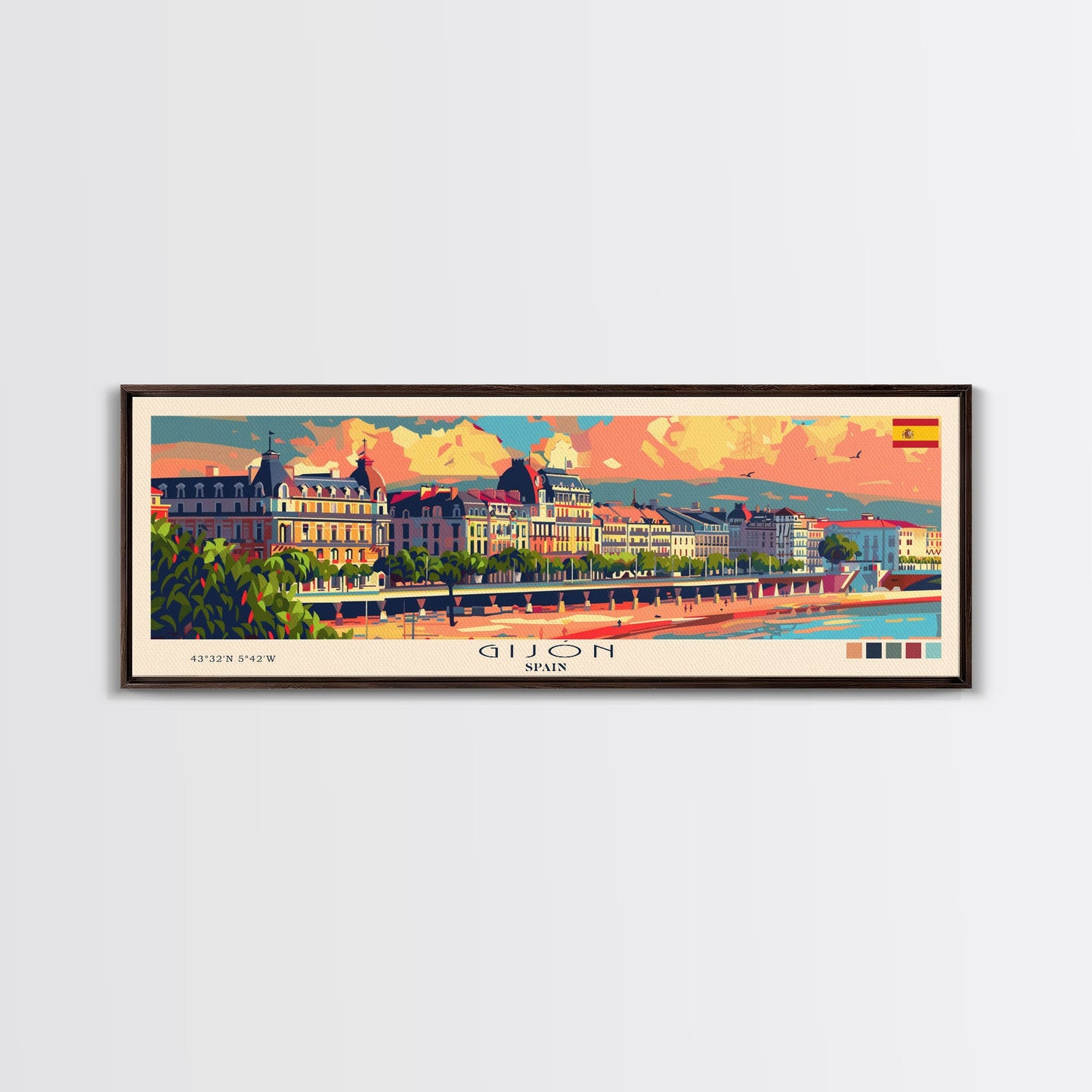 Gijón Spain Travel Print Wall Art, Panoramic City Art, Travel Art, Wall Decor, Vacation Gift, Framed Canvas Print Or Metal Art
