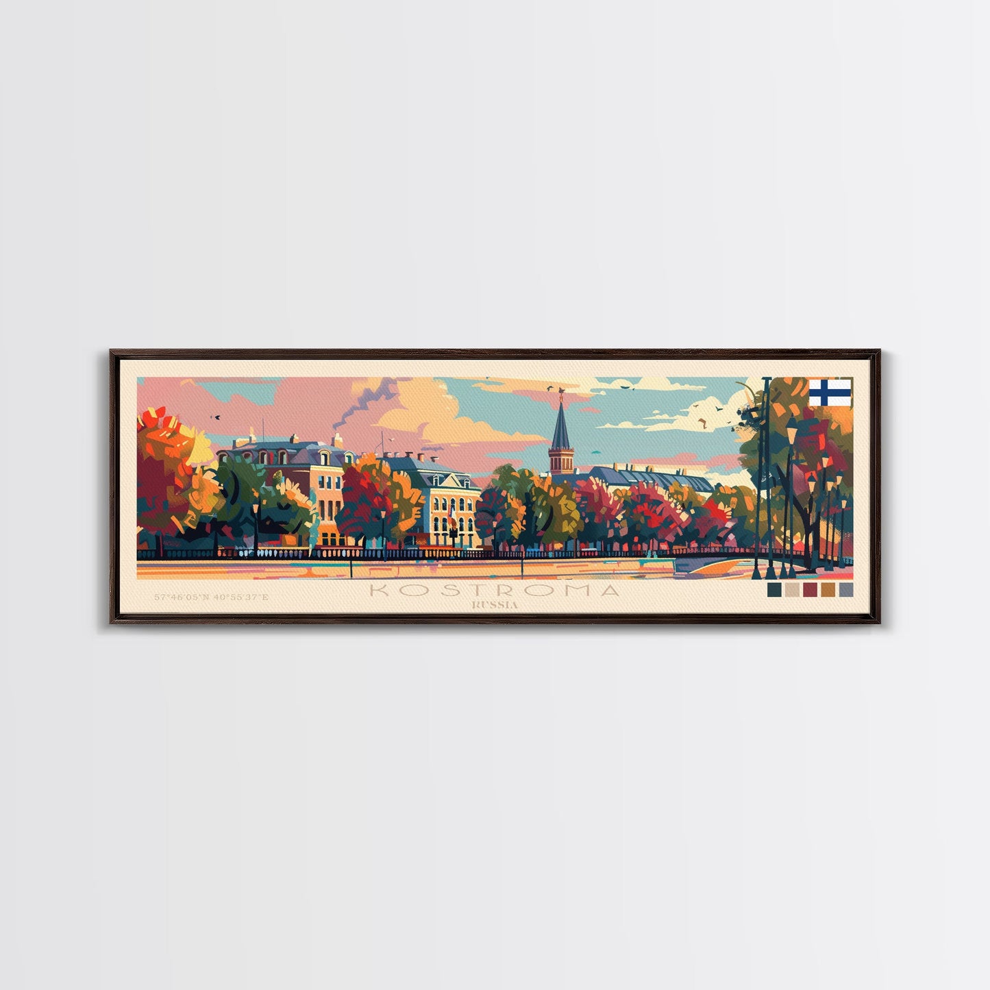 Kostroma Russia Panoramic Travel Poster, Framed Canvas Print or Metal Wall Art, Travel Art, Home Decor, Panoramic Painting, Midcentury Art