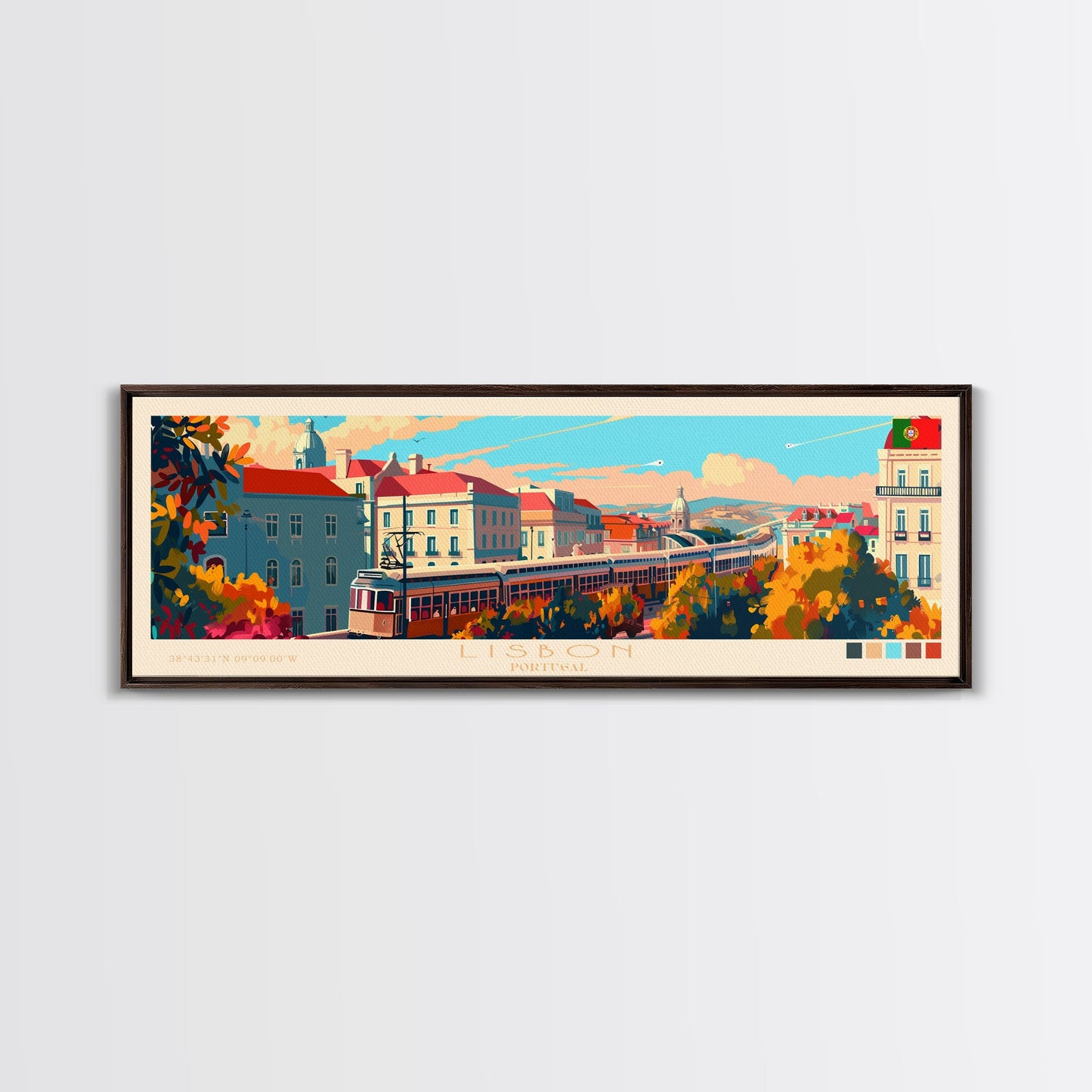 Lisbon Portugal Travel Print Wall Art, Panoramic City Art, Travel Art, Wall Decor, Vacation Gift, Framed Canvas Print Or Metal Art