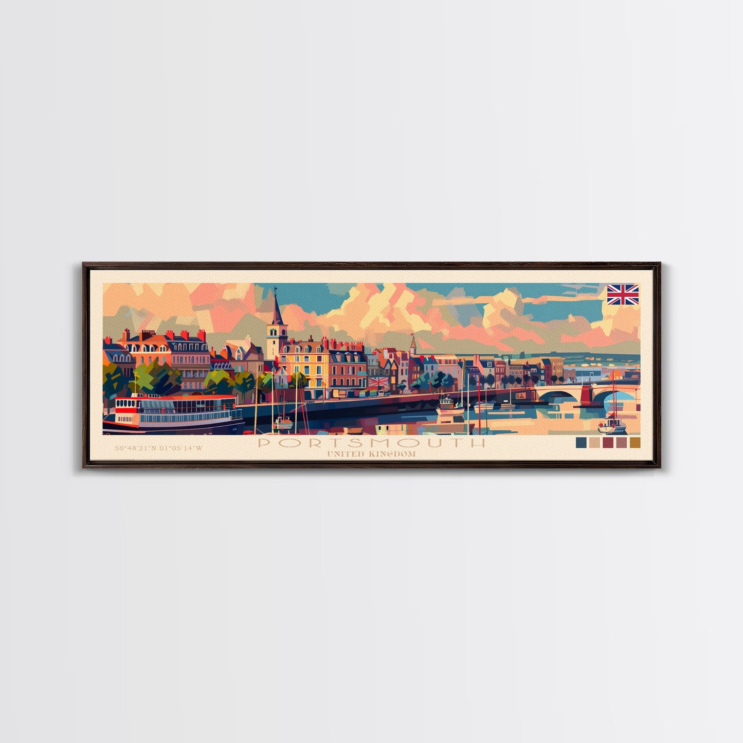 Portsmouth United Kingdom Wall Art, Panoramic Travel Poster, Panoramic Framed Canvas Print, City Wall Art, Wall Hanging Home Decor, Travel Art