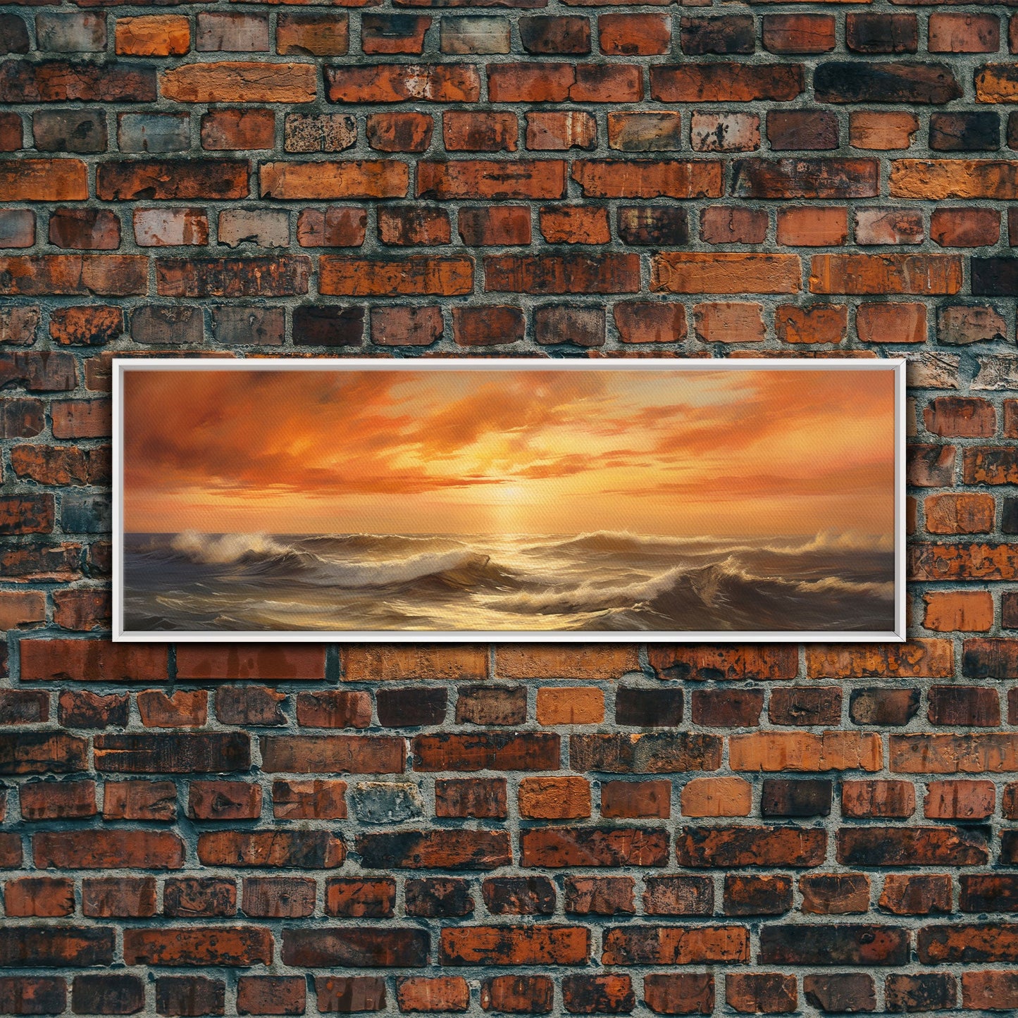 Framed Wall Art Print Set Sunset Horizon on Beach Shore Nature Ocean Oil Painting Nautical Scenic Colorful Multicolor Ultra