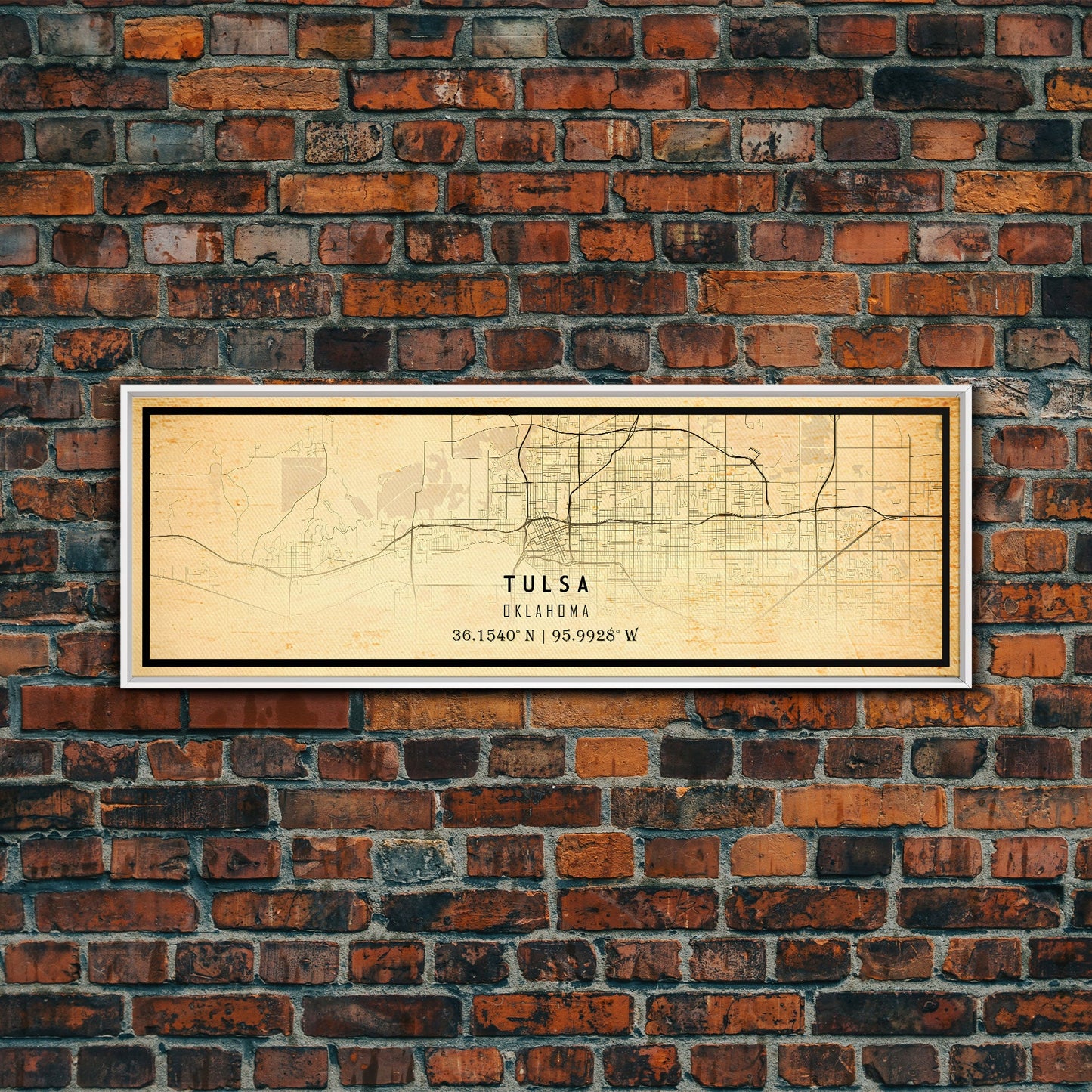 Panoramic Tulsa Map Art - Oklahoma - Custom City Streets Map Print -  University of Tulsa - Home Office Decor Map Decor Oklahoma Wall Art