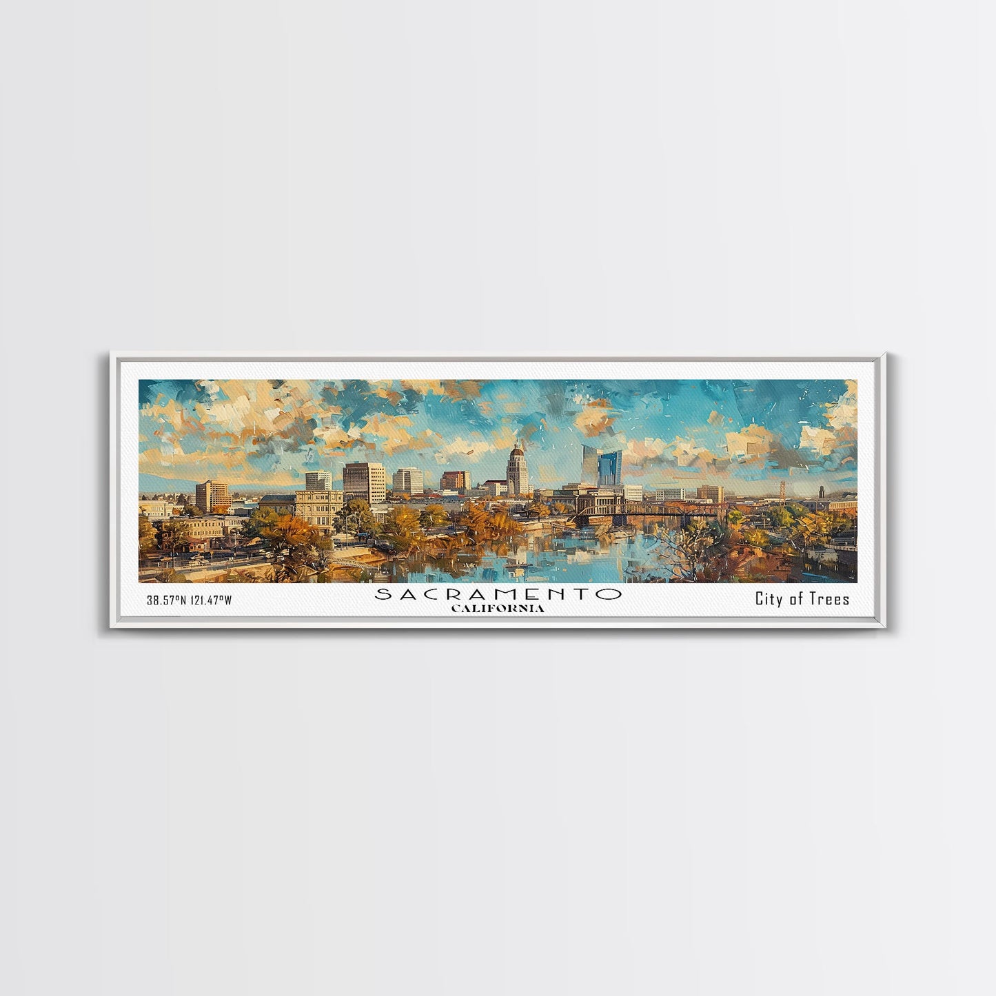 Sacramento California Panoramic Print, Creative Framed Canvas Print, City Travel Poster, Home Decoration, Wall Art, Unique Gift