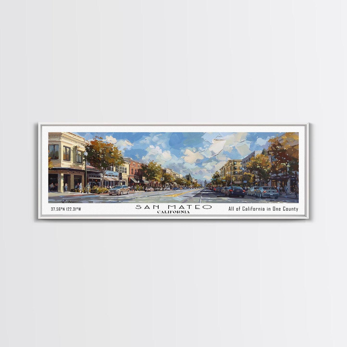 San Mateo California Panoramic Print, Stylish Framed Canvas Print, Travel Poster Art, Living Room Decor, Home Wall Art