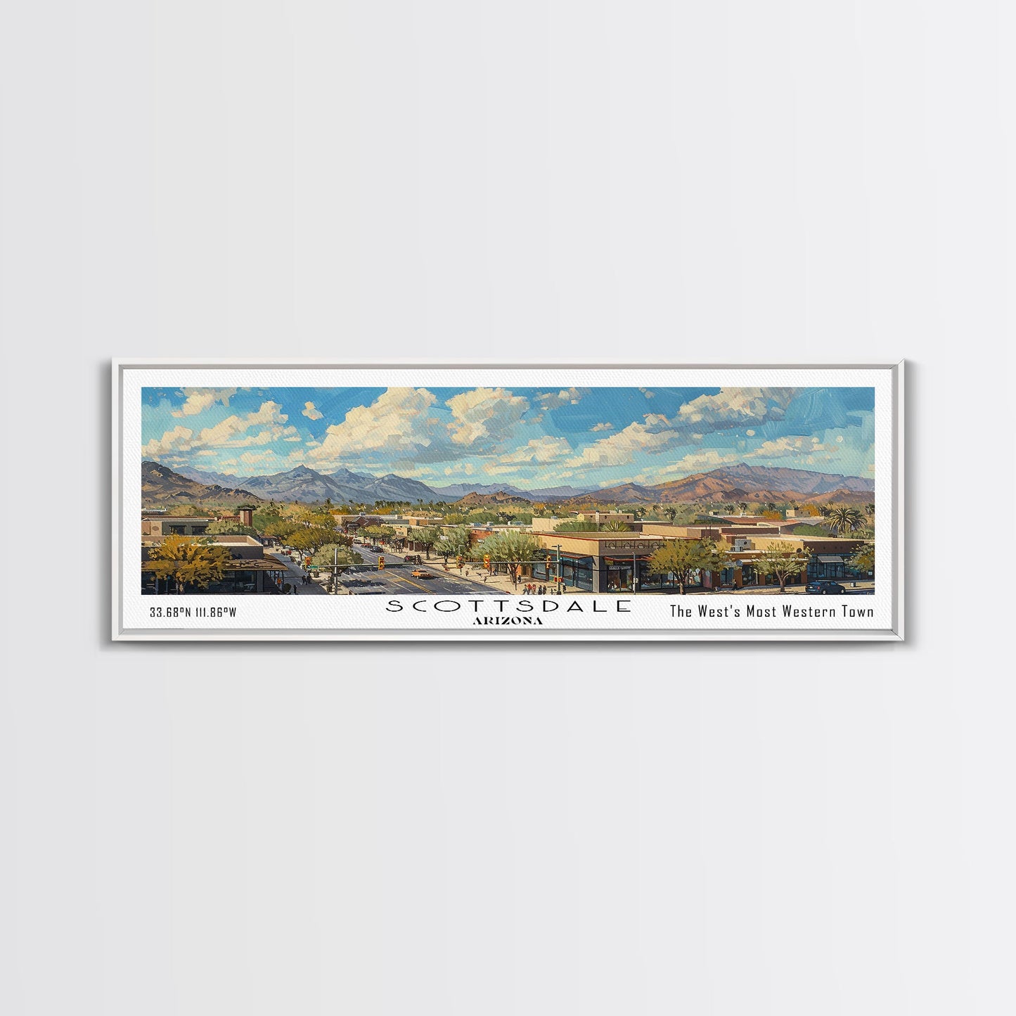 Scottsdale Arizona Travel Poster, Framed Canvas Print, Wall Art, Home Decor, Travel Gift, Living Room Art, Retro Style Art, Office Decor