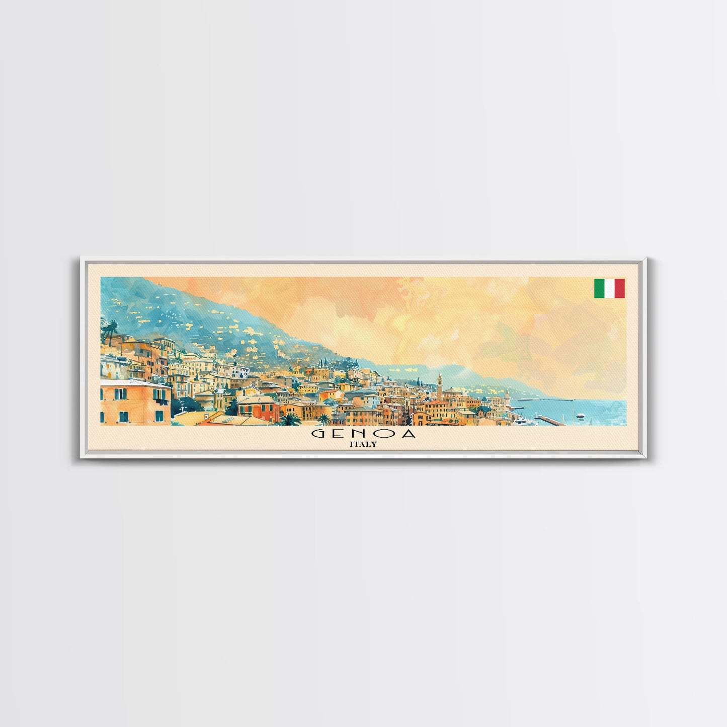 Genoa Italy Travel Art, City Art, Framed Canvas Print or Metal Wall Art, Europe Travel Poster, Panoramic Wall Art, Extra Wide Wall Art
