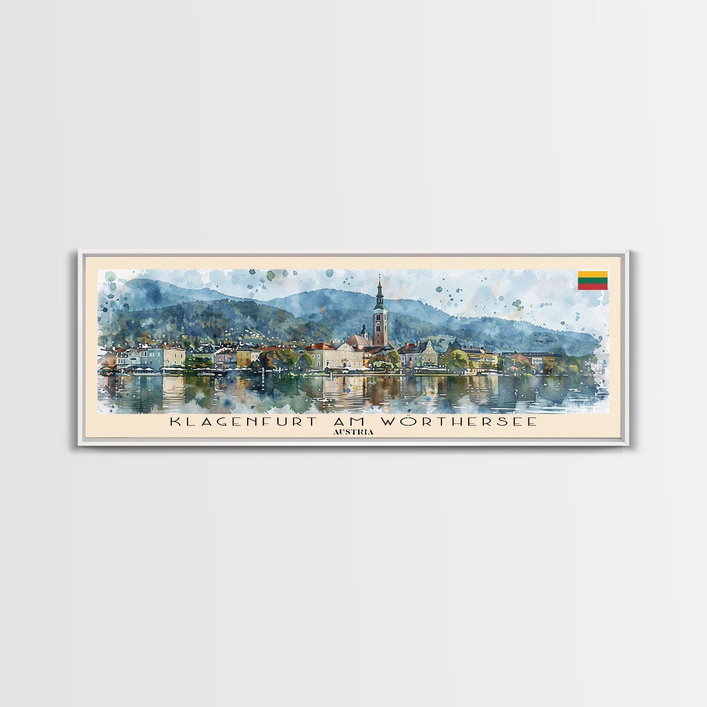 Klagenfurt Austria Panoramic Travel Poster, Framed Canvas Print or Metal Wall Art, Travel Art, Home Decor, Panoramic Painting, Midcentury Art