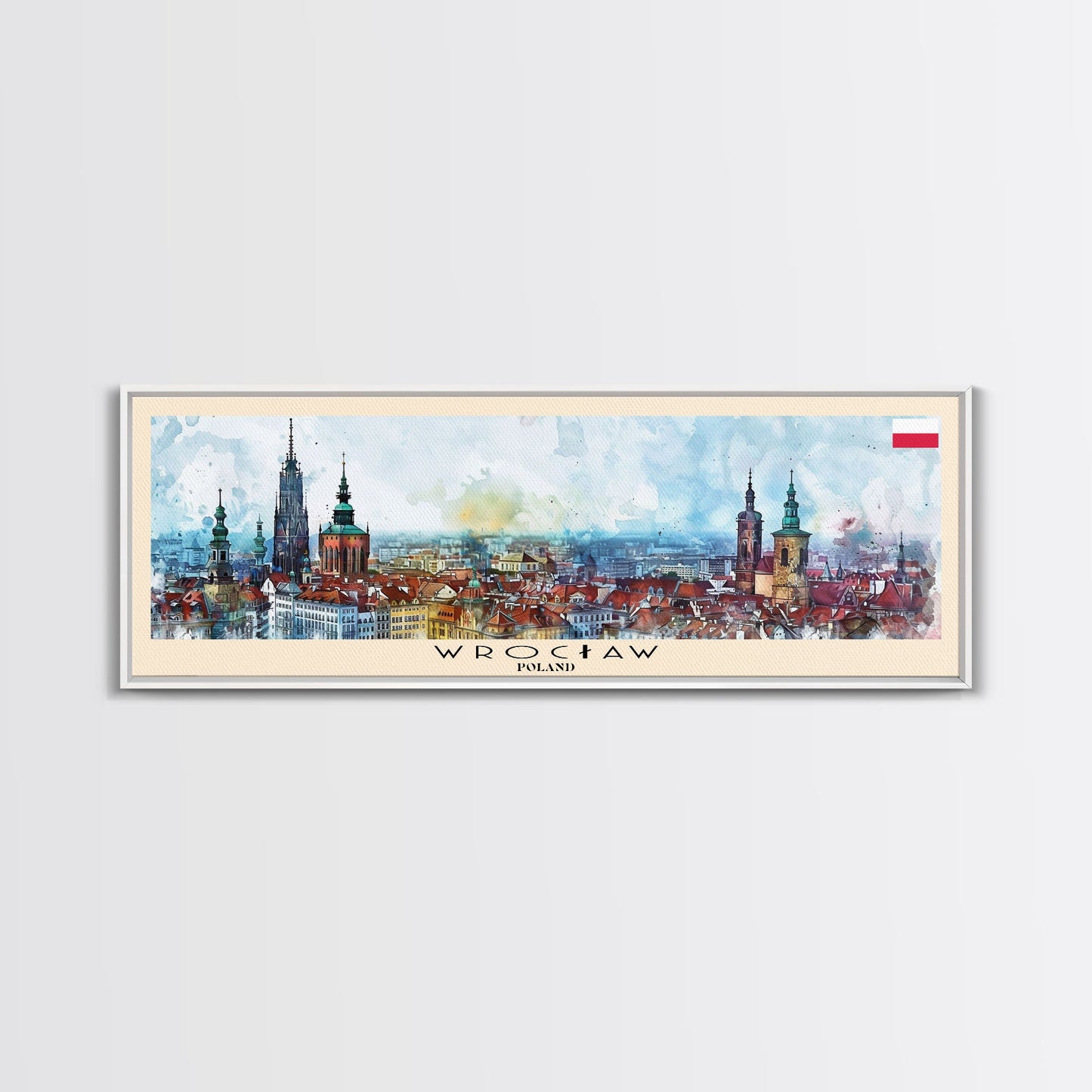 Wroclaw Poland Travel Print Wall Art, Panoramic City Art, Travel Art, Wall Decor, Vacation Gift, Framed Canvas Print Or Metal Art
