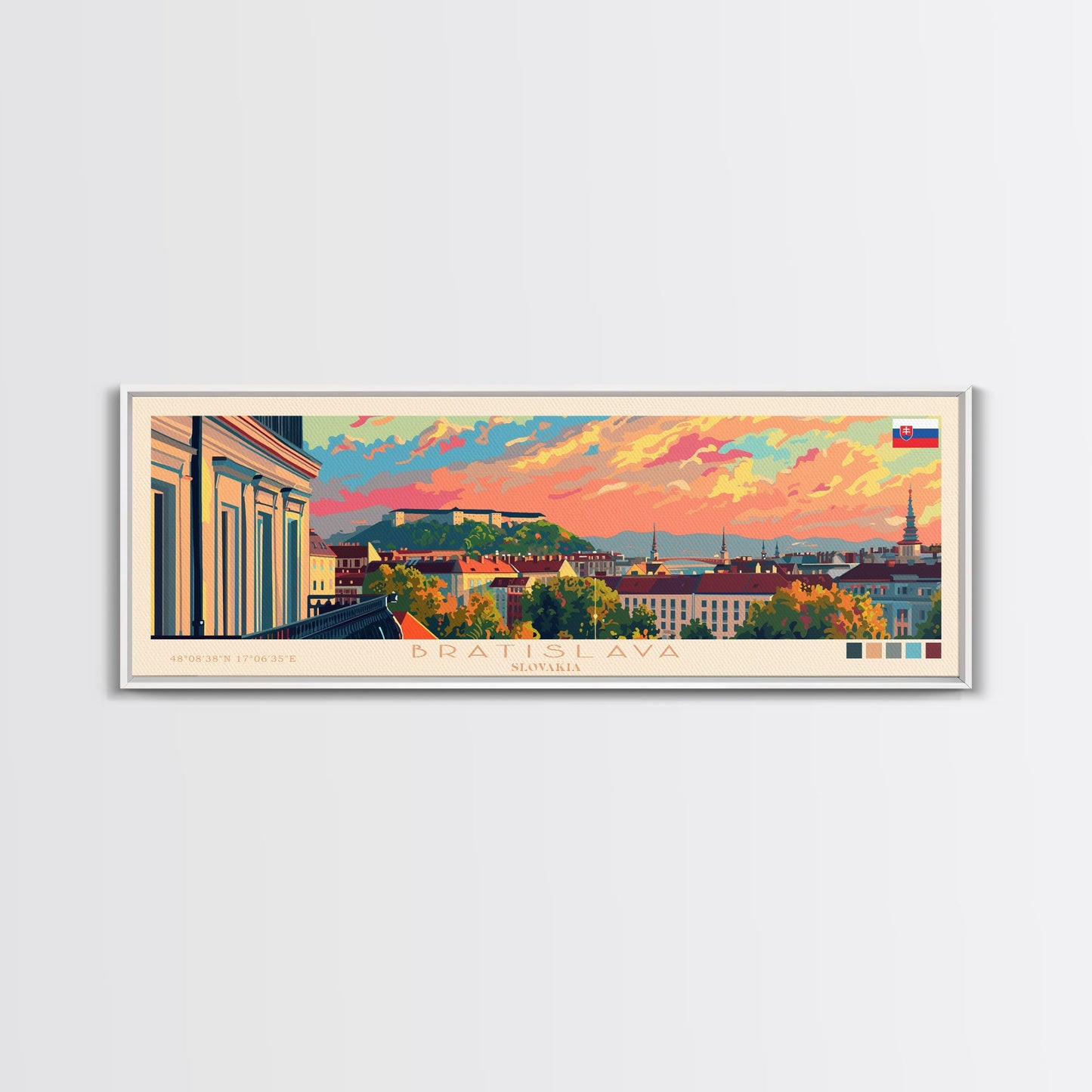 Bratislava Slovakia Wall Art, Panoramic Travel Poster, Panoramic Framed Canvas Print, City Wall Art, Wall Hanging Home Decor, Travel Art