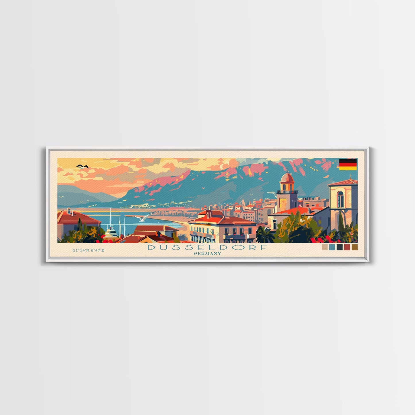 Dusseldorf Germany Travel Art, City Art, Framed Canvas Print or Metal Wall Art, Europe Travel Poster, Panoramic Wall Art, Extra Wide Wall Art