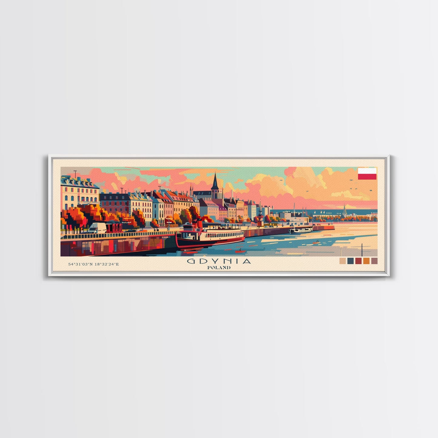 Gdynia Poland Travel Art, City Art, Framed Canvas Print or Metal Wall Art, Europe Travel Poster, Panoramic Wall Art, Extra Wide Wall Art