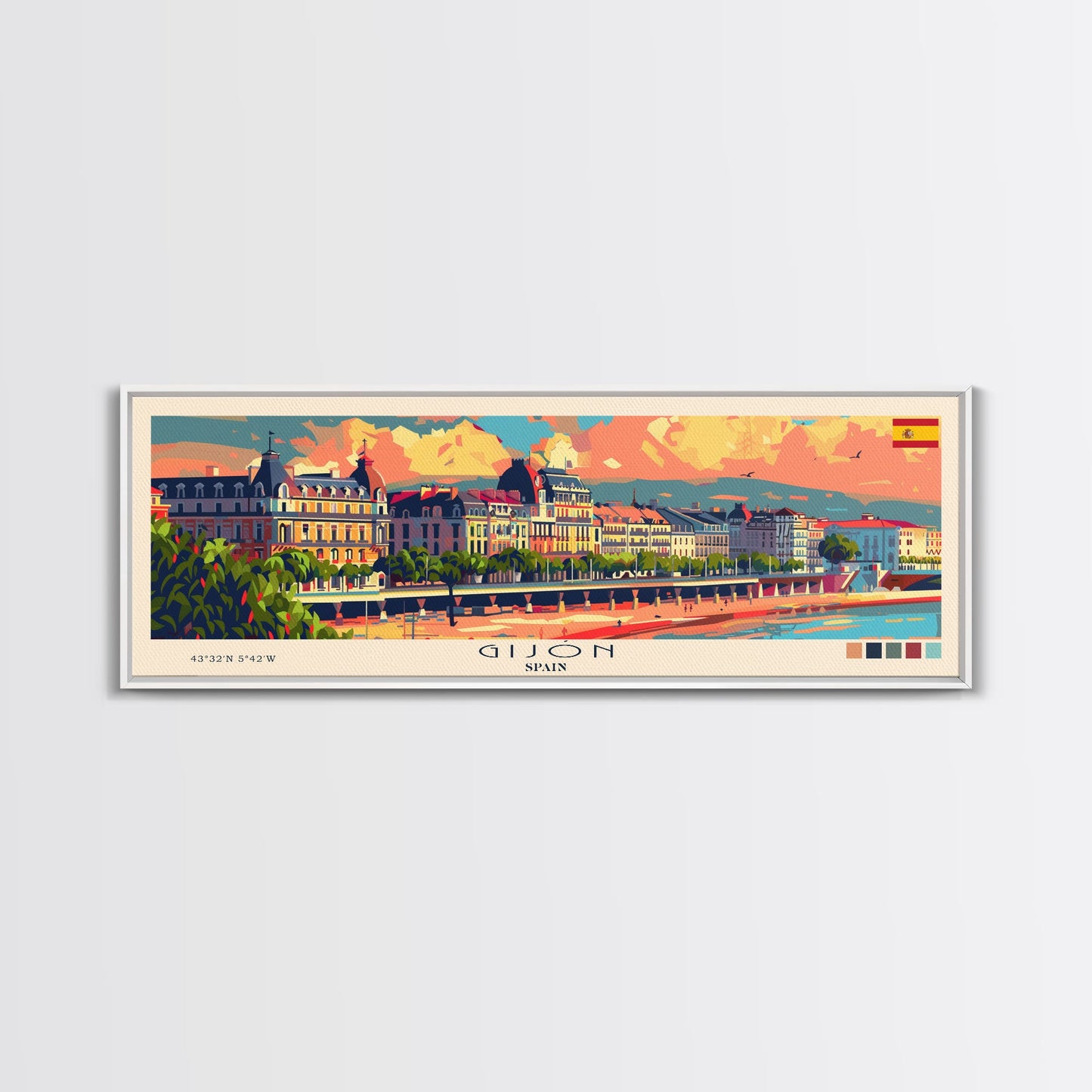 Gijón Spain Travel Print Wall Art, Panoramic City Art, Travel Art, Wall Decor, Vacation Gift, Framed Canvas Print Or Metal Art
