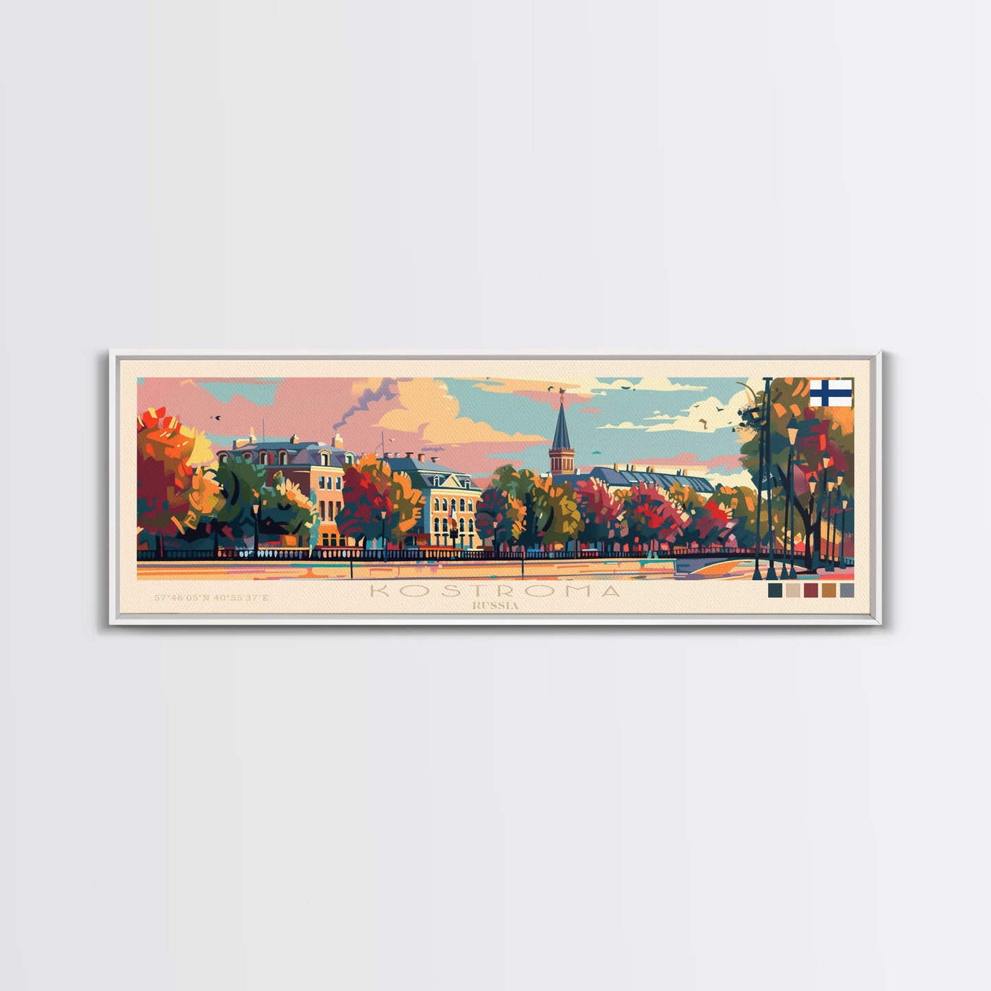 Kostroma Russia Panoramic Travel Poster, Framed Canvas Print or Metal Wall Art, Travel Art, Home Decor, Panoramic Painting, Midcentury Art