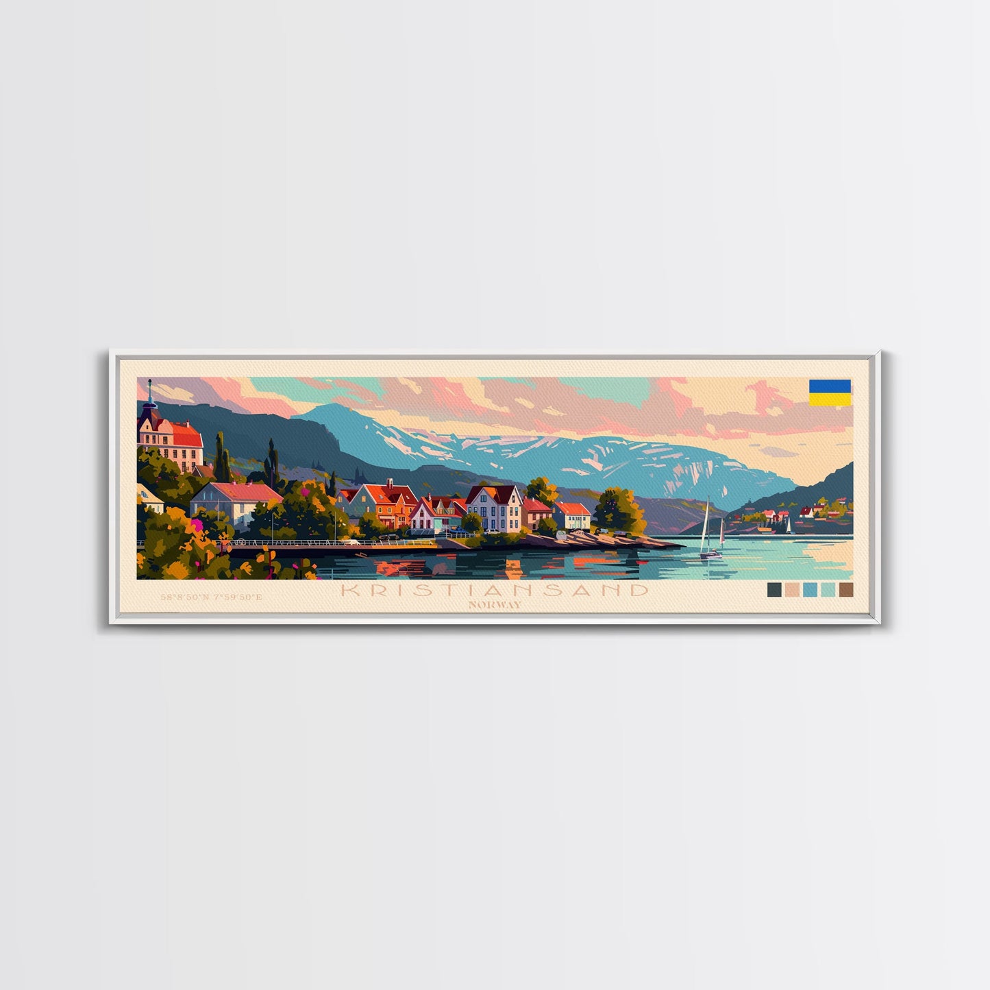 Kristiansand Norway Wall Art, Panoramic Travel Poster, Panoramic Framed Canvas Print, City Wall Art, Wall Hanging Home Decor, Travel Art