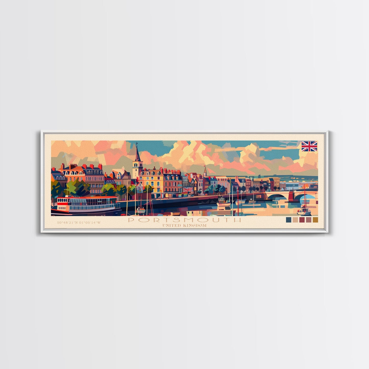 Portsmouth United Kingdom Wall Art, Panoramic Travel Poster, Panoramic Framed Canvas Print, City Wall Art, Wall Hanging Home Decor, Travel Art