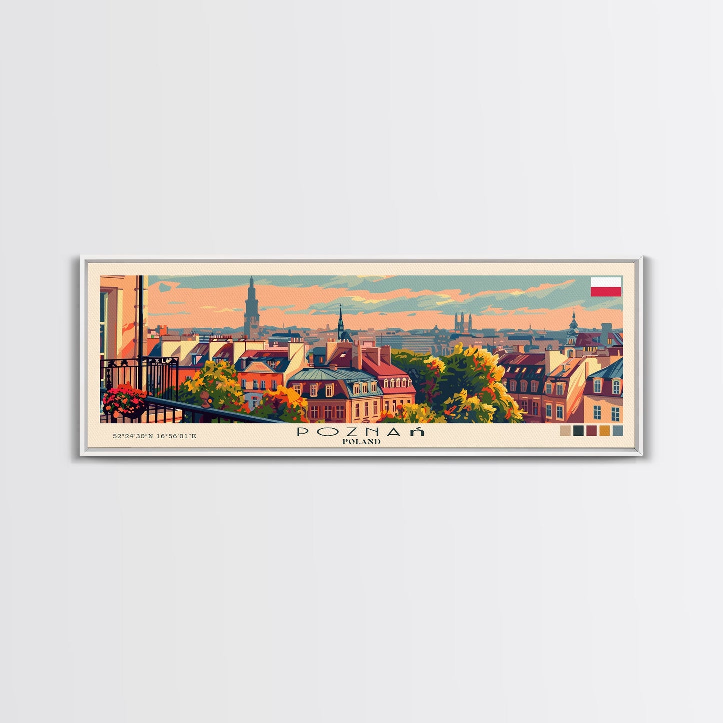 Pozna Poland Travel Art, City Art, Framed Canvas Print or Metal Wall Art, Europe Travel Poster, Panoramic Wall Art, Extra Wide Wall Art