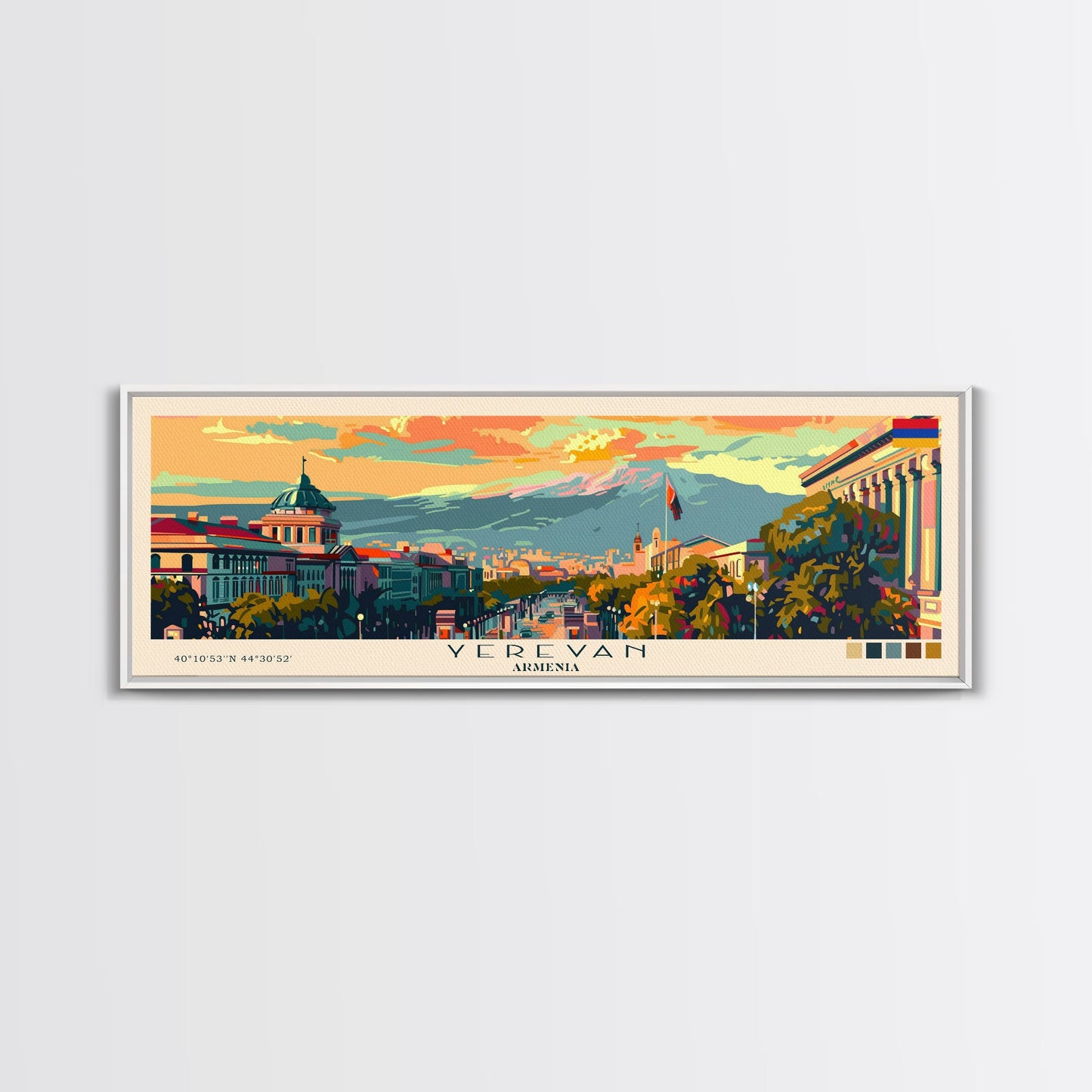 Yerevan Armenia Travel Art, City Art, Framed Canvas Print or Metal Wall Art, Europe Travel Poster, Panoramic Wall Art, Extra Wide Wall Art
