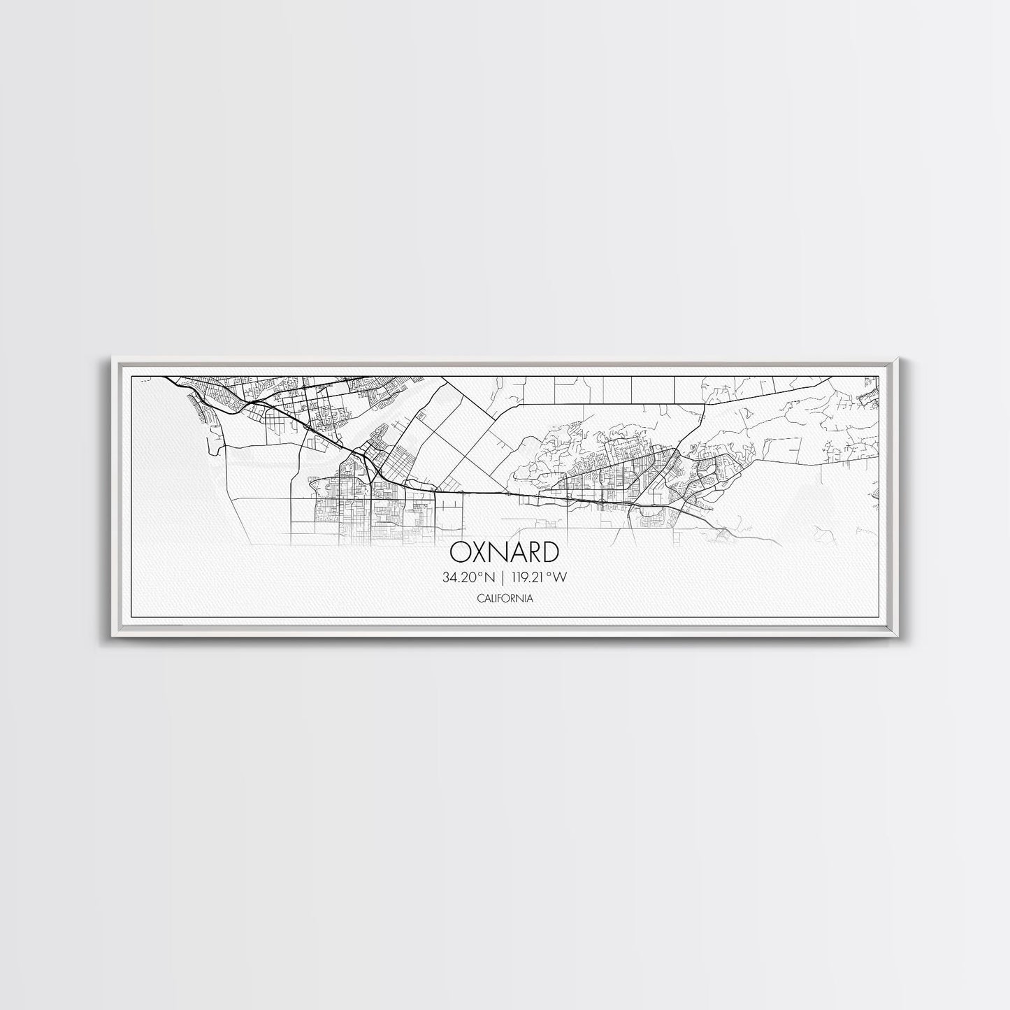 Panoramic Oxnard City Map, California Art, Map Print, Minimalist Wall Art, Canvas Art, Housewarming Gift, Street Map Art, Closing Gift