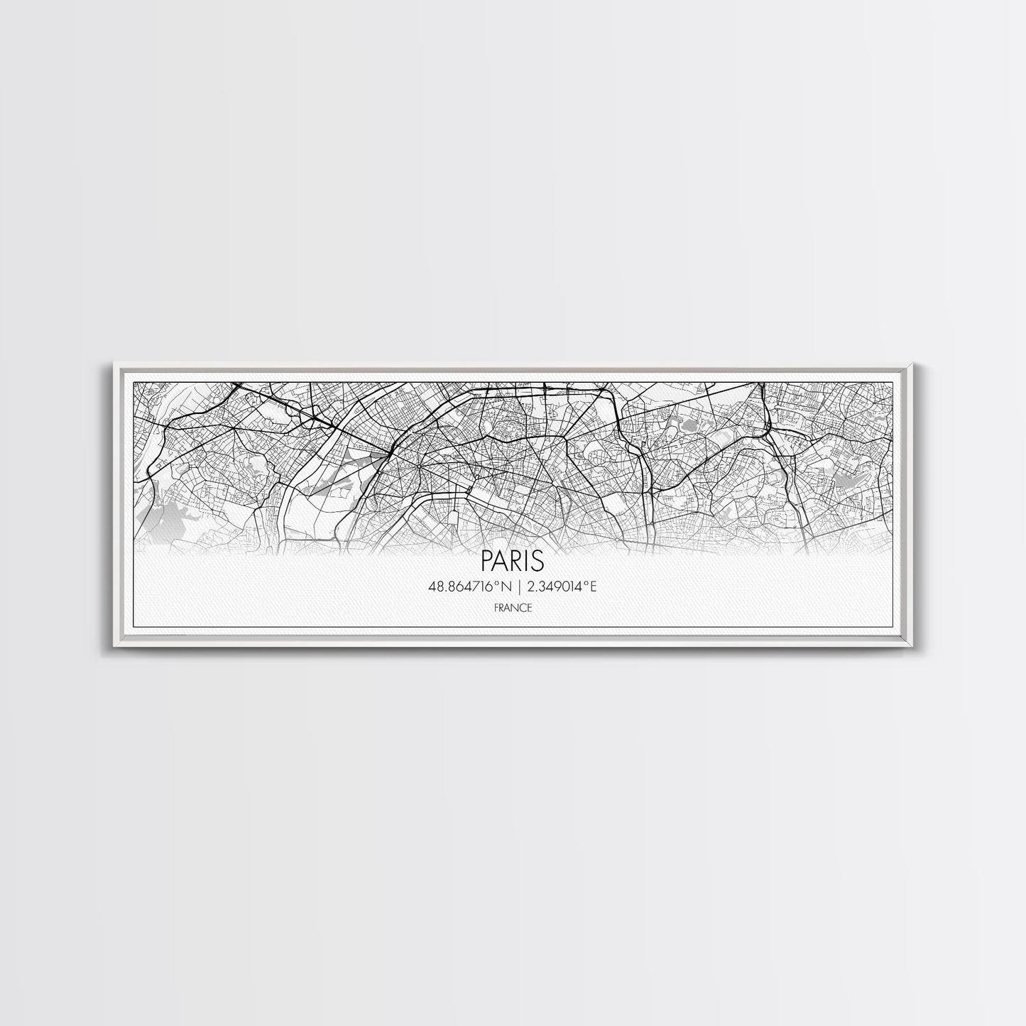Panoramic Paris City Map, France Art, Map Print, Minimalist Wall Art, Canvas Art, Housewarming Gift, Street Map Art, Closing Gift