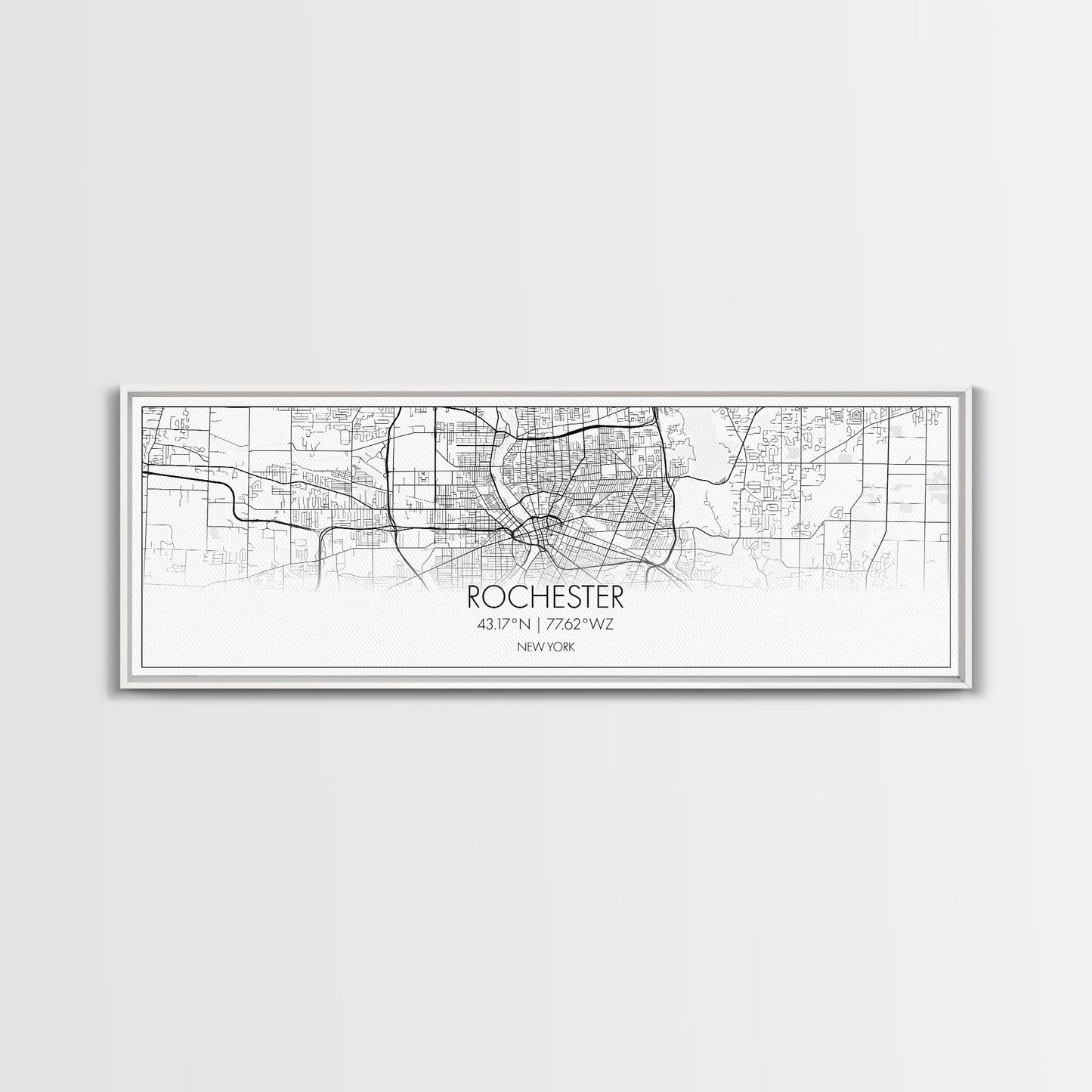 Panoramic Rochester City Map, New York Art, Map Print, Minimalist Wall Art, Canvas Art, Housewarming Gift, Street Map Art, Closing Gift