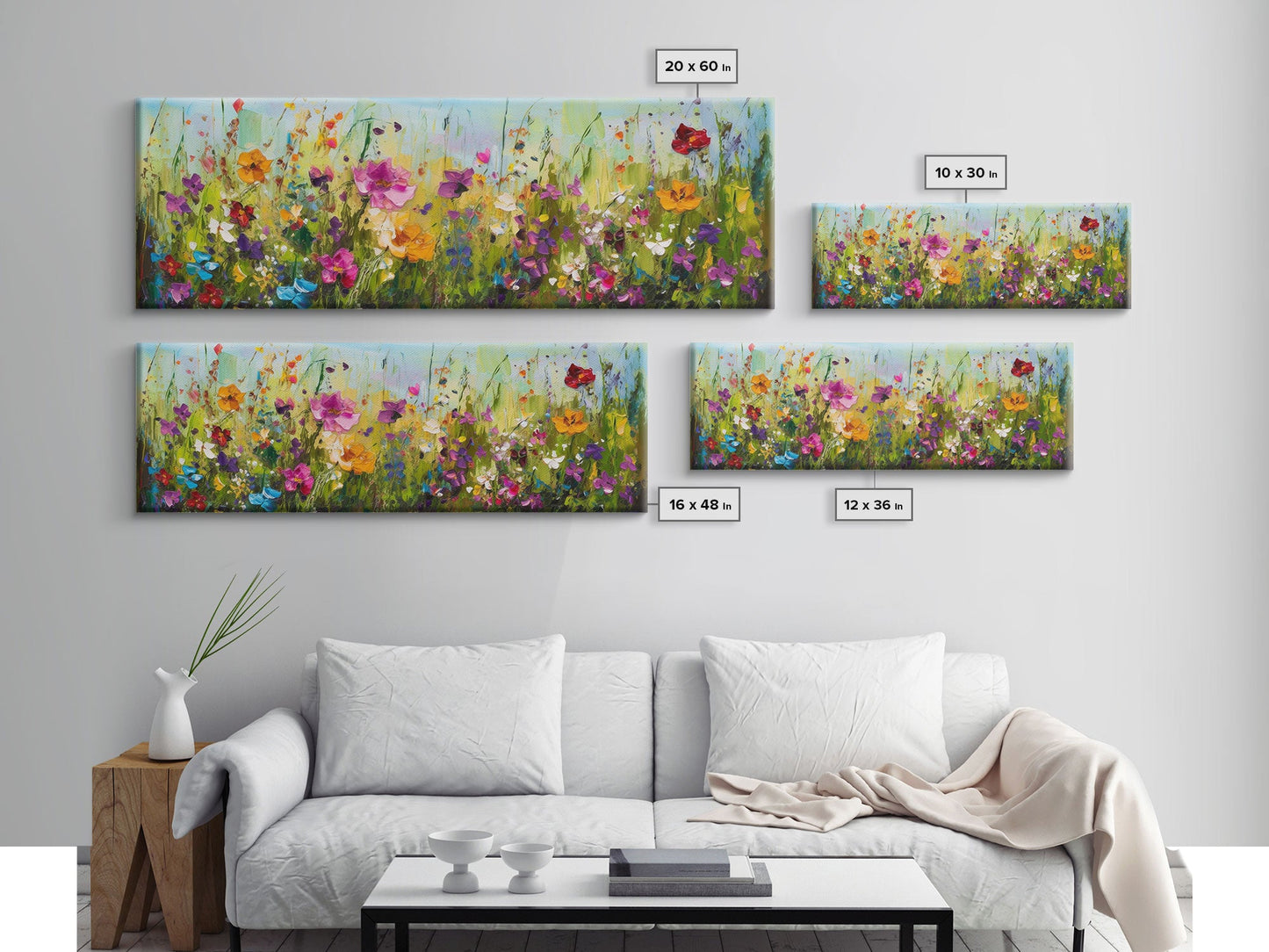 Framed Canvas Print of Original painting, Large wall art, Boho wall décor, Flower painting, Home decor, Modern art, Bedroom decor, Panoramic