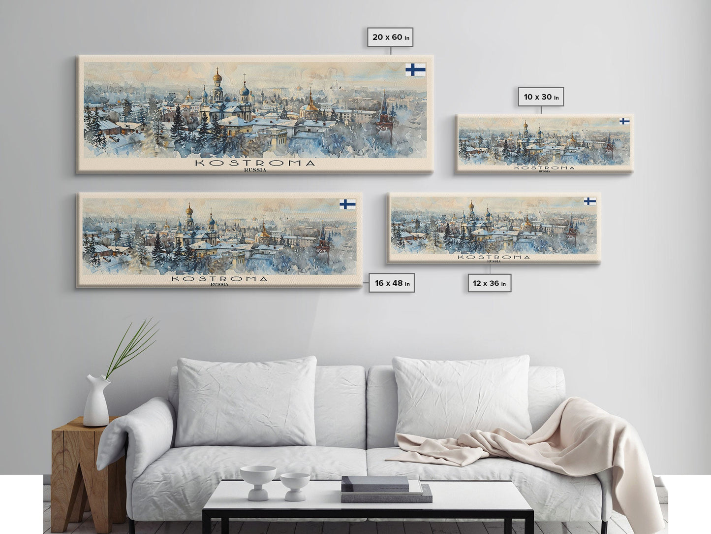 Kostroma Russia Panoramic Travel Poster, Framed Canvas Print or Metal Wall Art, Travel Art, Home Decor, Panoramic Painting, Midcentury Art