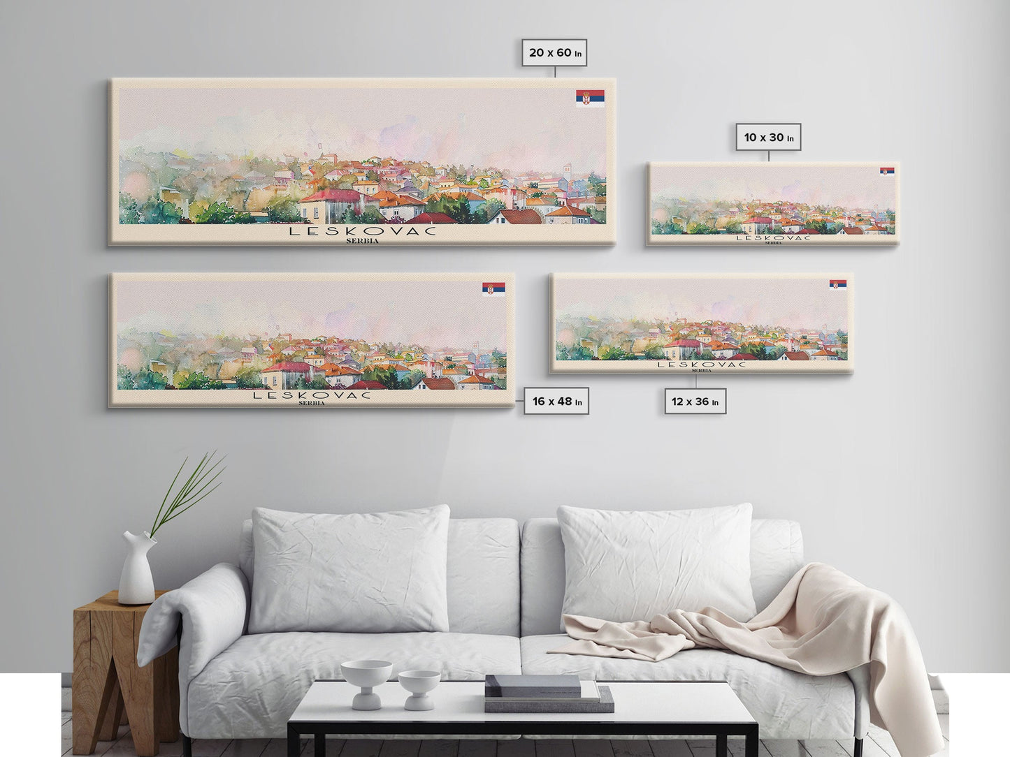 Leskovac Serbia Panoramic Travel Poster, Framed Canvas Print or Metal Wall Art, Travel Art, Home Decor, Panoramic Painting, Midcentury Art