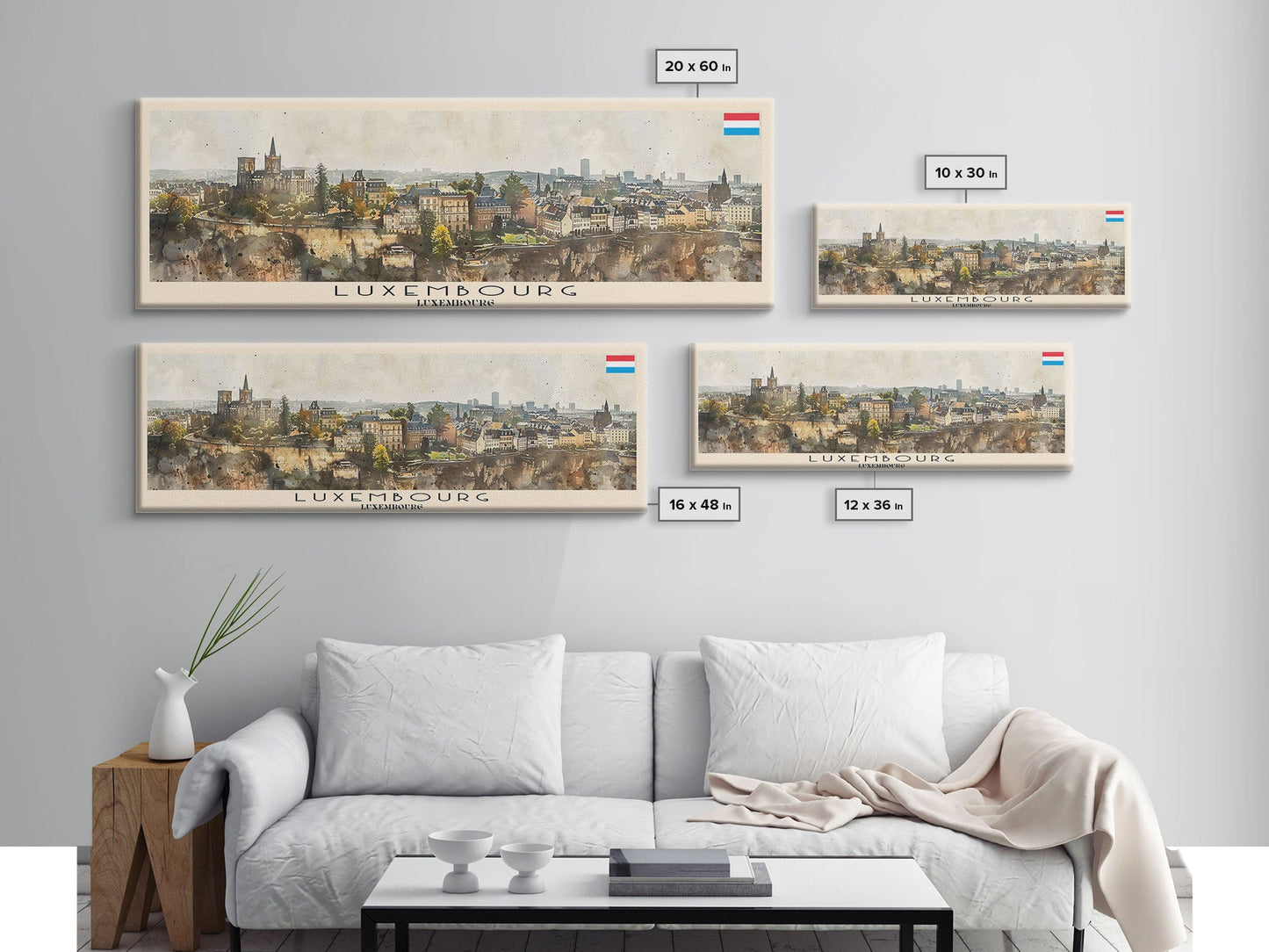 Luxembourg Luxembourg Panoramic Travel Poster, Framed Canvas Print or Metal Wall Art, Travel Art, Home Decor, Panoramic Painting, Midcentury Art
