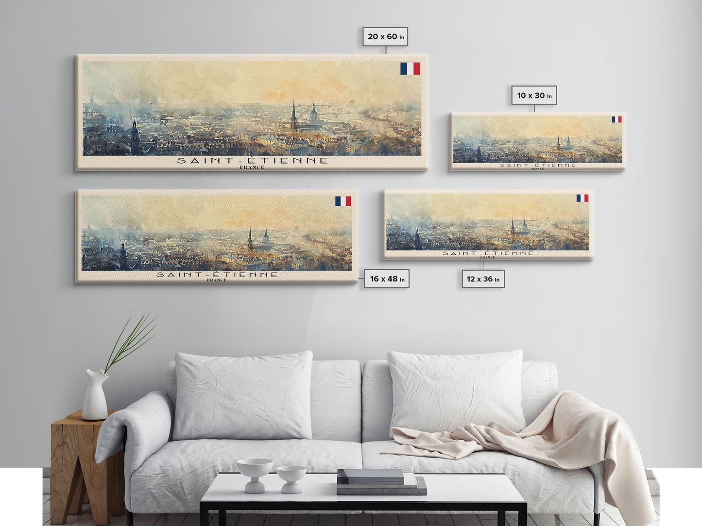 Saint Etienne France Panoramic Travel Poster, Framed Canvas Print or Metal Wall Art, Travel Art, Home Decor, Panoramic Painting, Midcentury Art