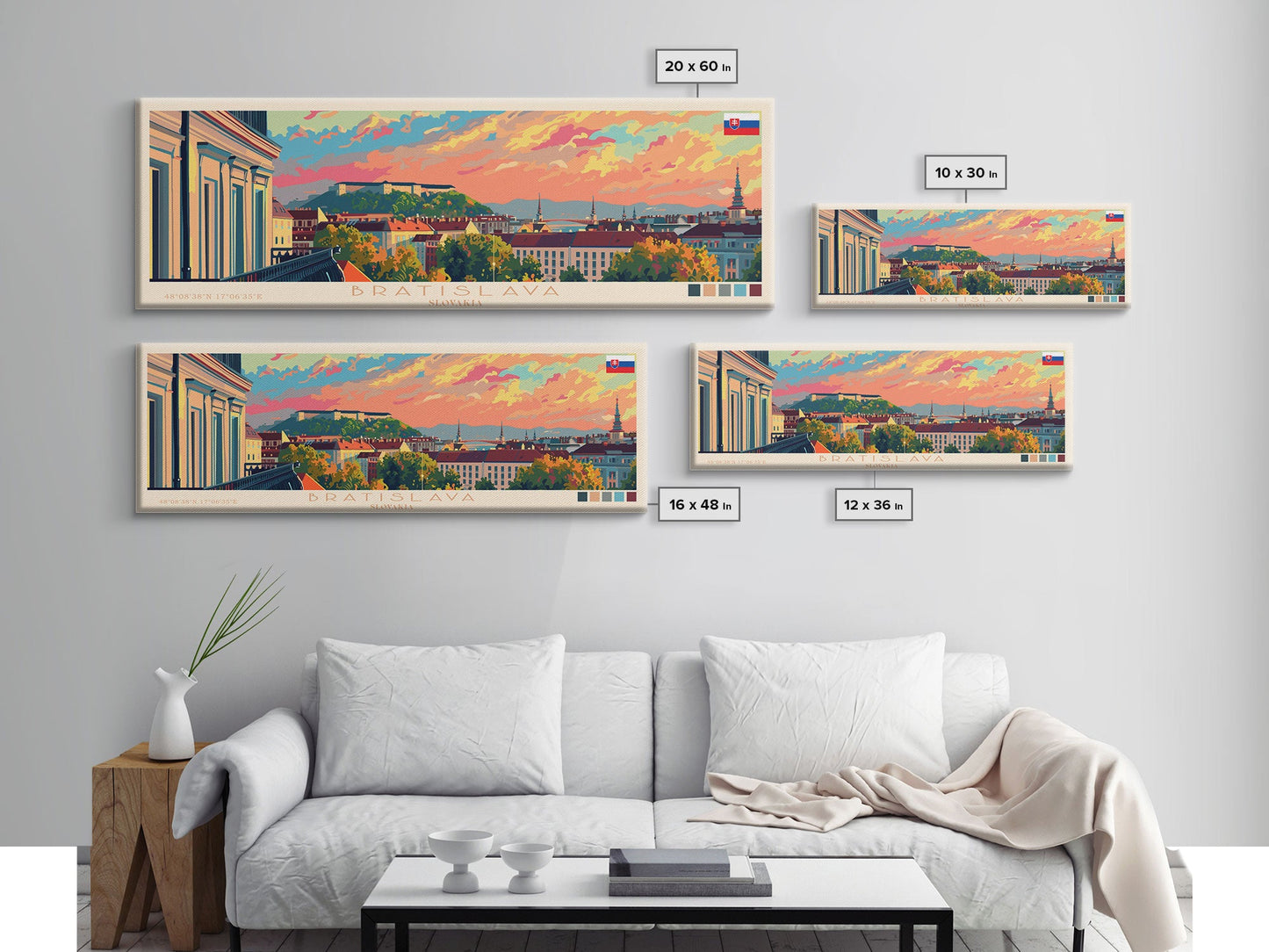 Bratislava Slovakia Wall Art, Panoramic Travel Poster, Panoramic Framed Canvas Print, City Wall Art, Wall Hanging Home Decor, Travel Art