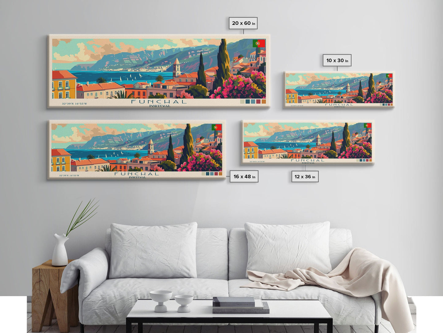 Funchal Portugal Travel Print Wall Art, Panoramic City Art, Travel Art, Wall Decor, Vacation Gift, Framed Canvas Print Or Metal Art
