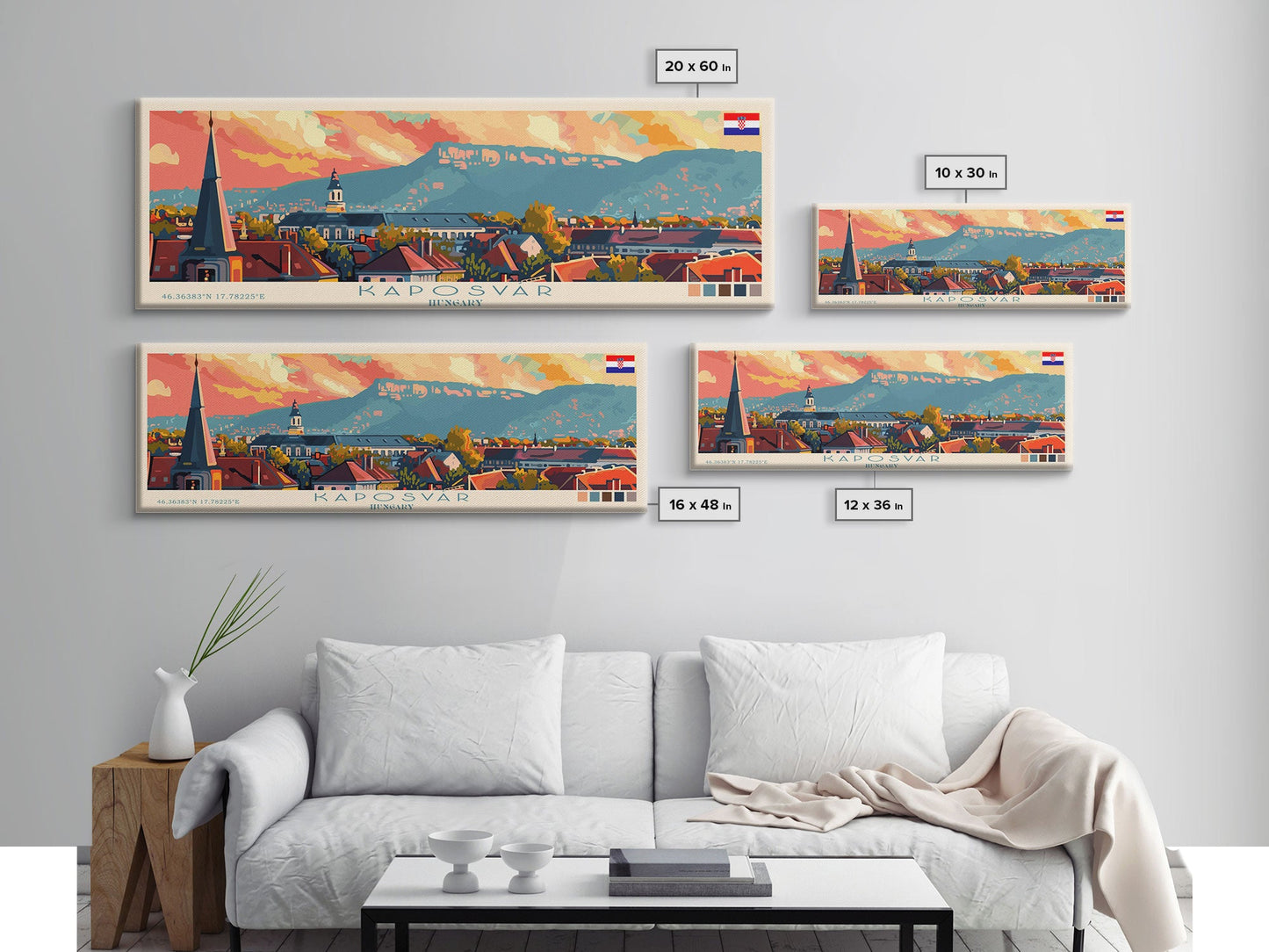 Kaposvar Hungary Travel Print Wall Art, Panoramic City Art, Travel Art, Wall Decor, Vacation Gift, Framed Canvas Print Or Metal Art