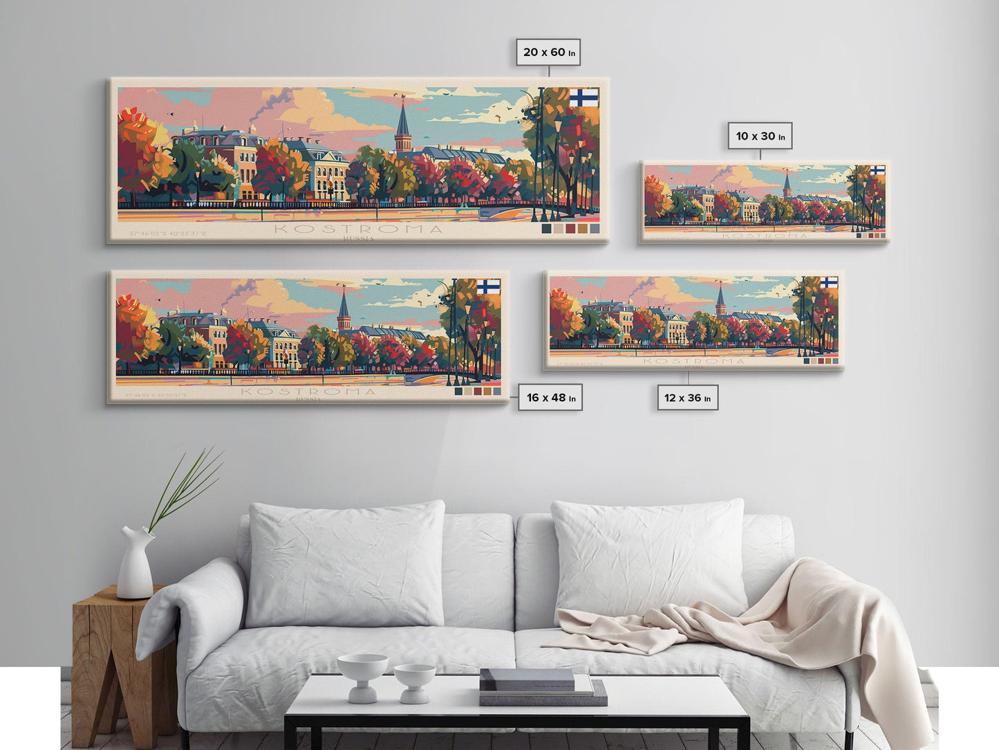 Kostroma Russia Panoramic Travel Poster, Framed Canvas Print or Metal Wall Art, Travel Art, Home Decor, Panoramic Painting, Midcentury Art