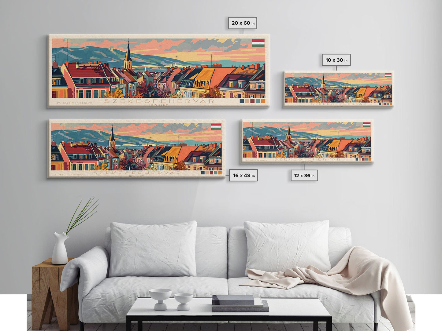 Szkesfehervar Hungary Panoramic Travel Poster, Framed Canvas Print or Metal Wall Art, Travel Art, Home Decor, Panoramic Painting, Midcentury Art