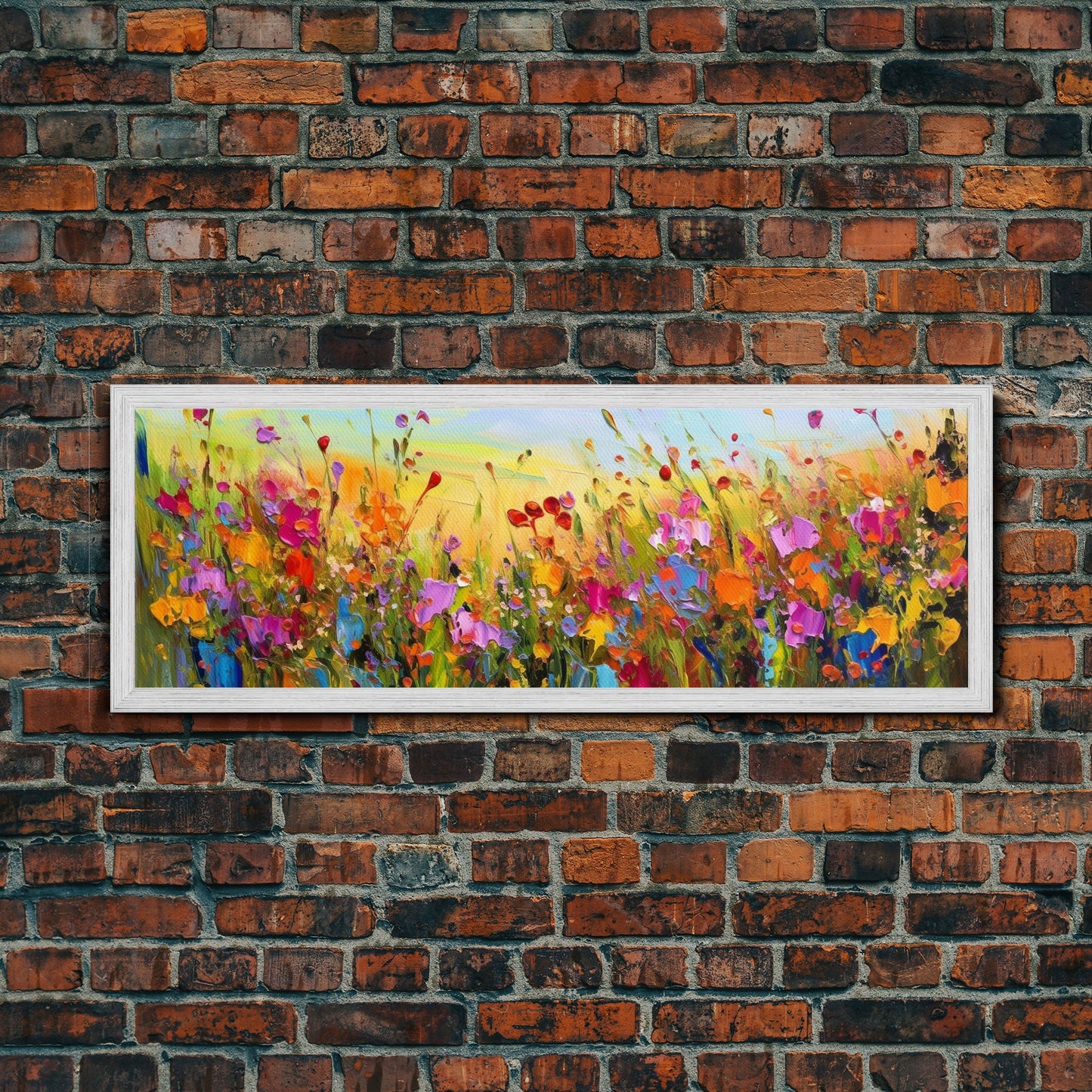 Framed Canvas Print of Original painting, Large wall art, Boho wall décor, Flower painting, Home decor, Modern art, Bedroom decor, Panoramic