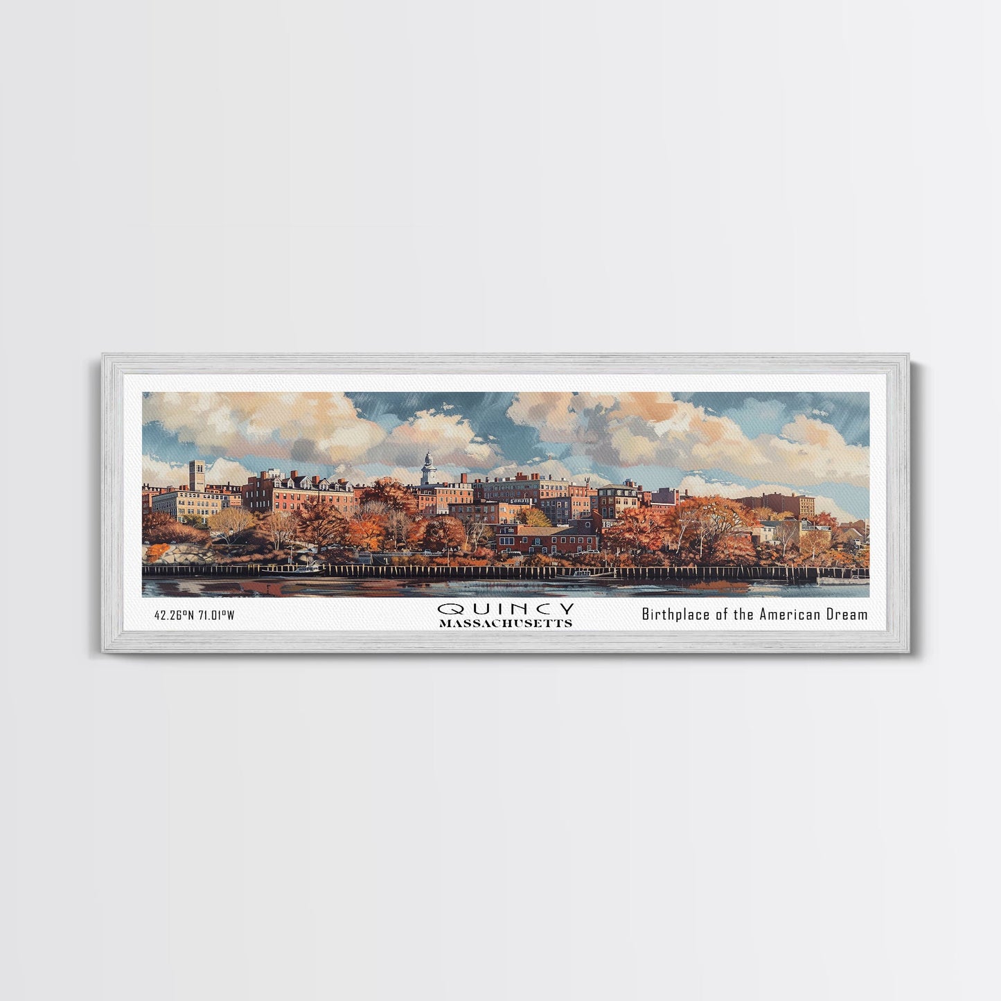 Quincy Massachusetts Panoramic Print, Creative Framed Canvas Print, City Travel Poster, Wall Art, Home Decor, Unique Gift