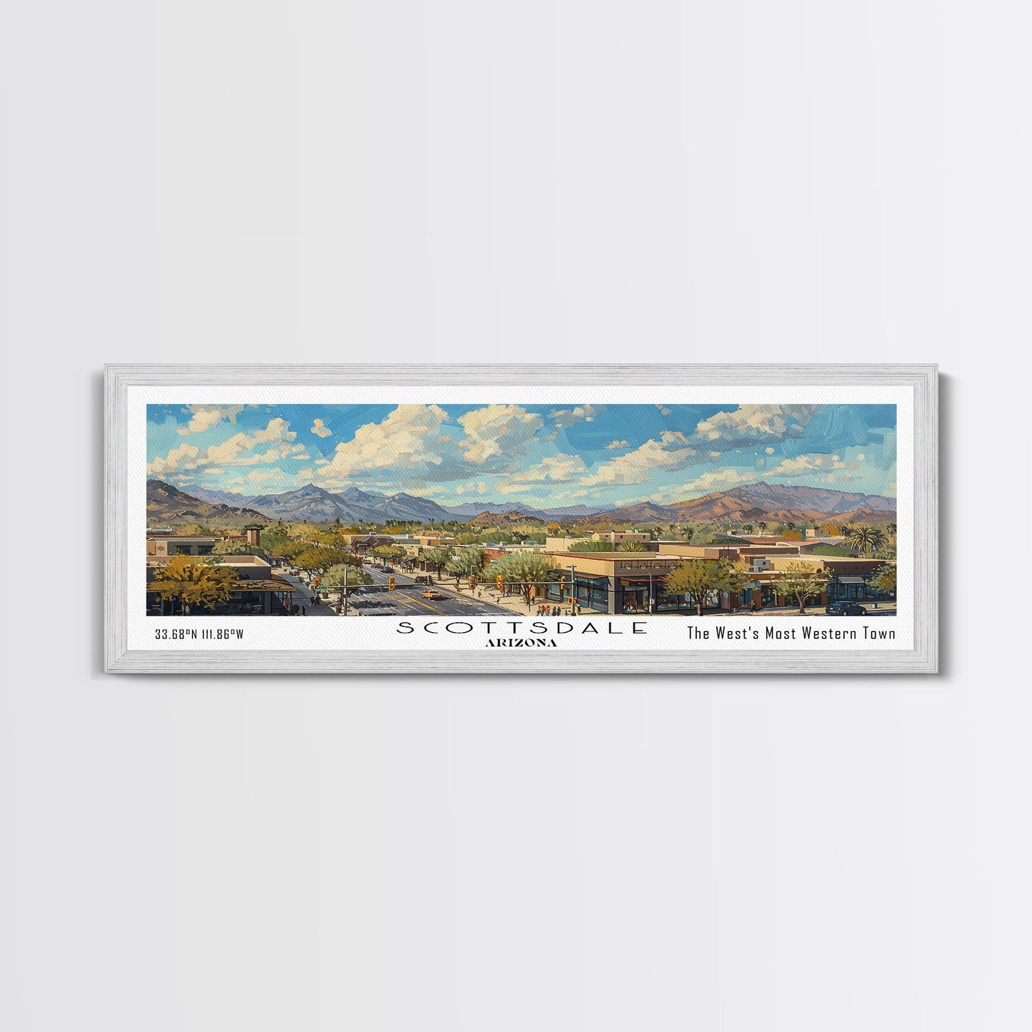 Scottsdale Arizona Travel Poster, Framed Canvas Print, Wall Art, Home Decor, Travel Gift, Living Room Art, Retro Style Art, Office Decor