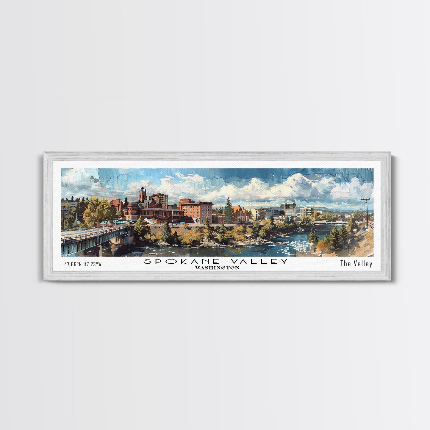 Spokane Valley Washington Travel Poster, Framed Canvas Print, Office Art, Wall Hanging, Travel Gift, Living Room Art, Vintage Style