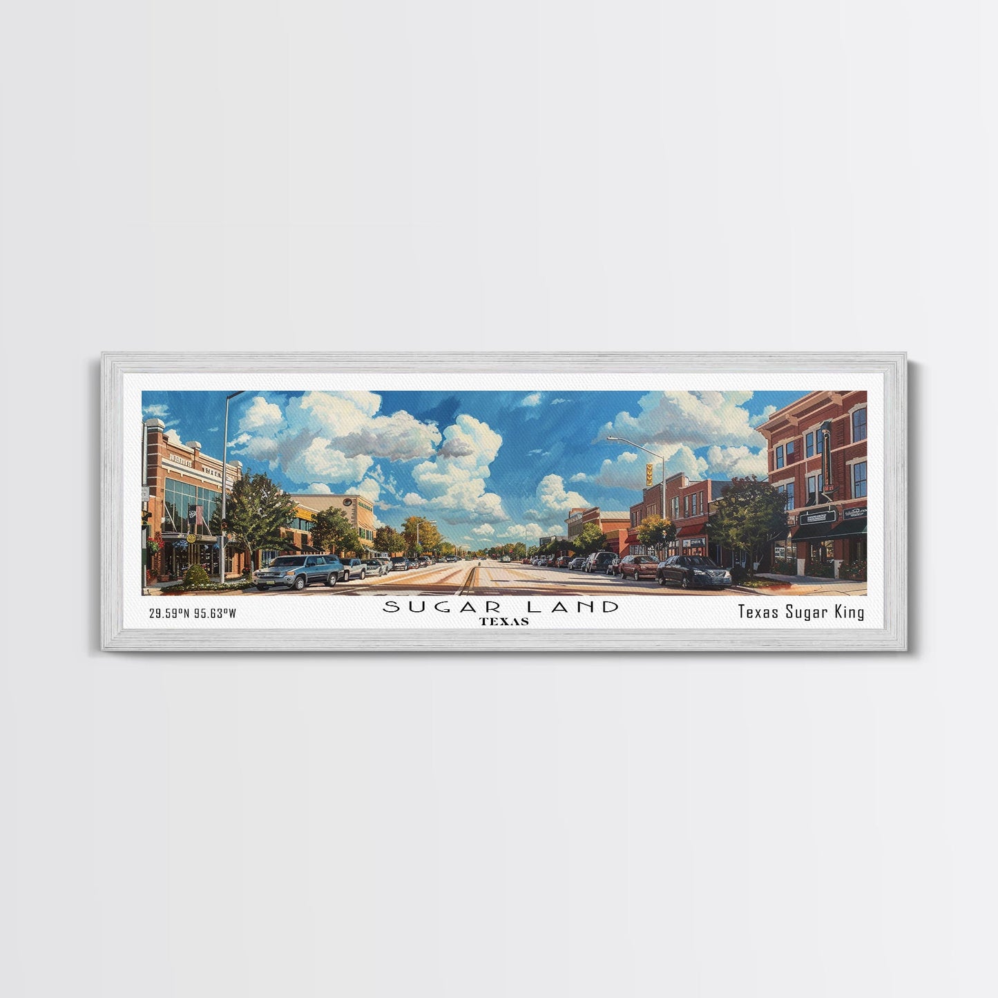 Sugarland Texas Travel Poster, Framed Canvas Print, Wall Art, Home Decor, Travel Gift, Living Room Art, Retro Style Art