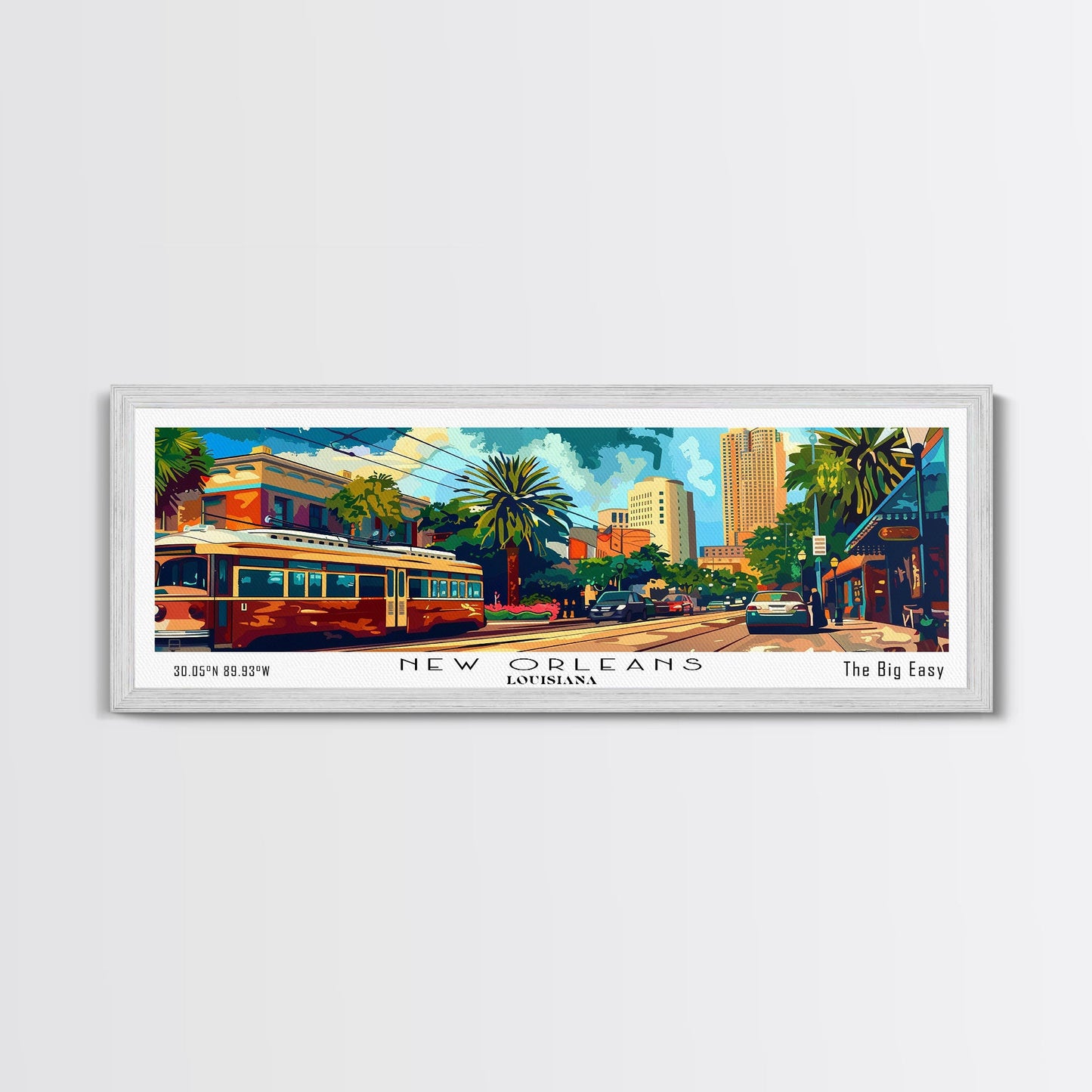New Orleans Louisiana Panoramic Wall Art, Mid Century Modern Framed Canvas Print, Retro Pop Art Travel Poster, Home Decor